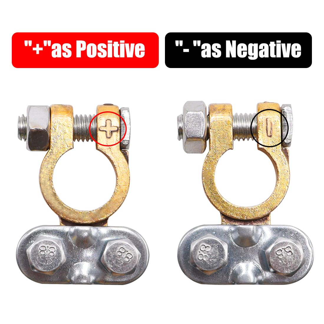 Tnisesm 2Pair Positive Negative Battery Terminal Set, Battery Terminals Connectors Clamps With Battery Terminal Washers For Boat