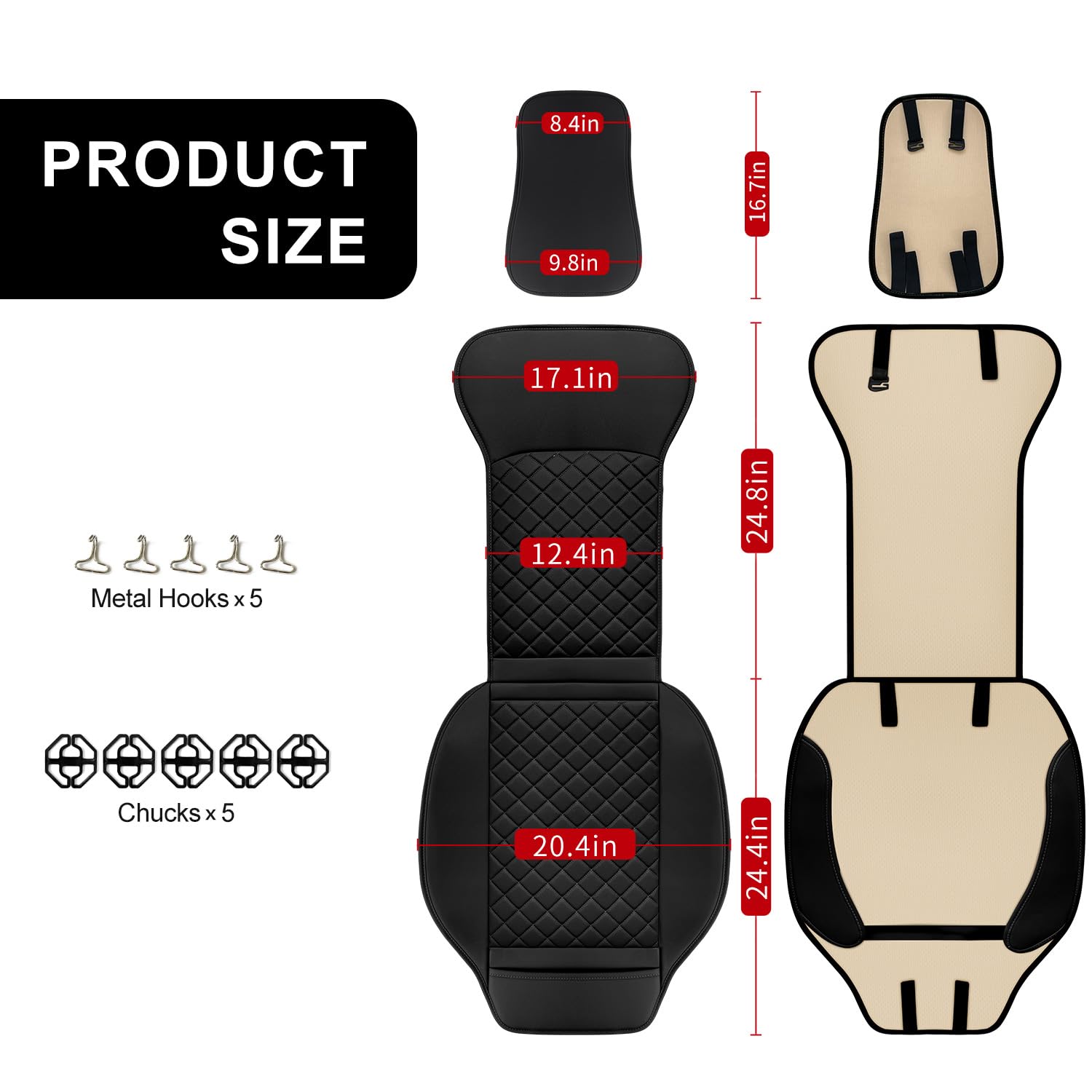 Beitk 2 Pack Leather Front Seat Covers, Universal Sideless Car Seat Protectors, Waterproof Automotive Seat Cover For Most Cars T