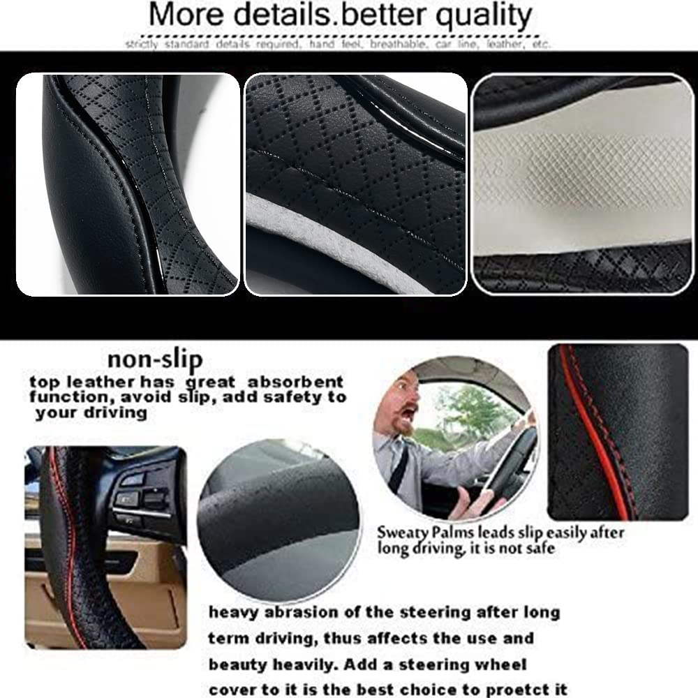 Car Steering Wheel Cover, Anti-Slip, Safety, Soft, Breathable, Heavy Duty, Thick, Full Surround, Sports Style (Black)
