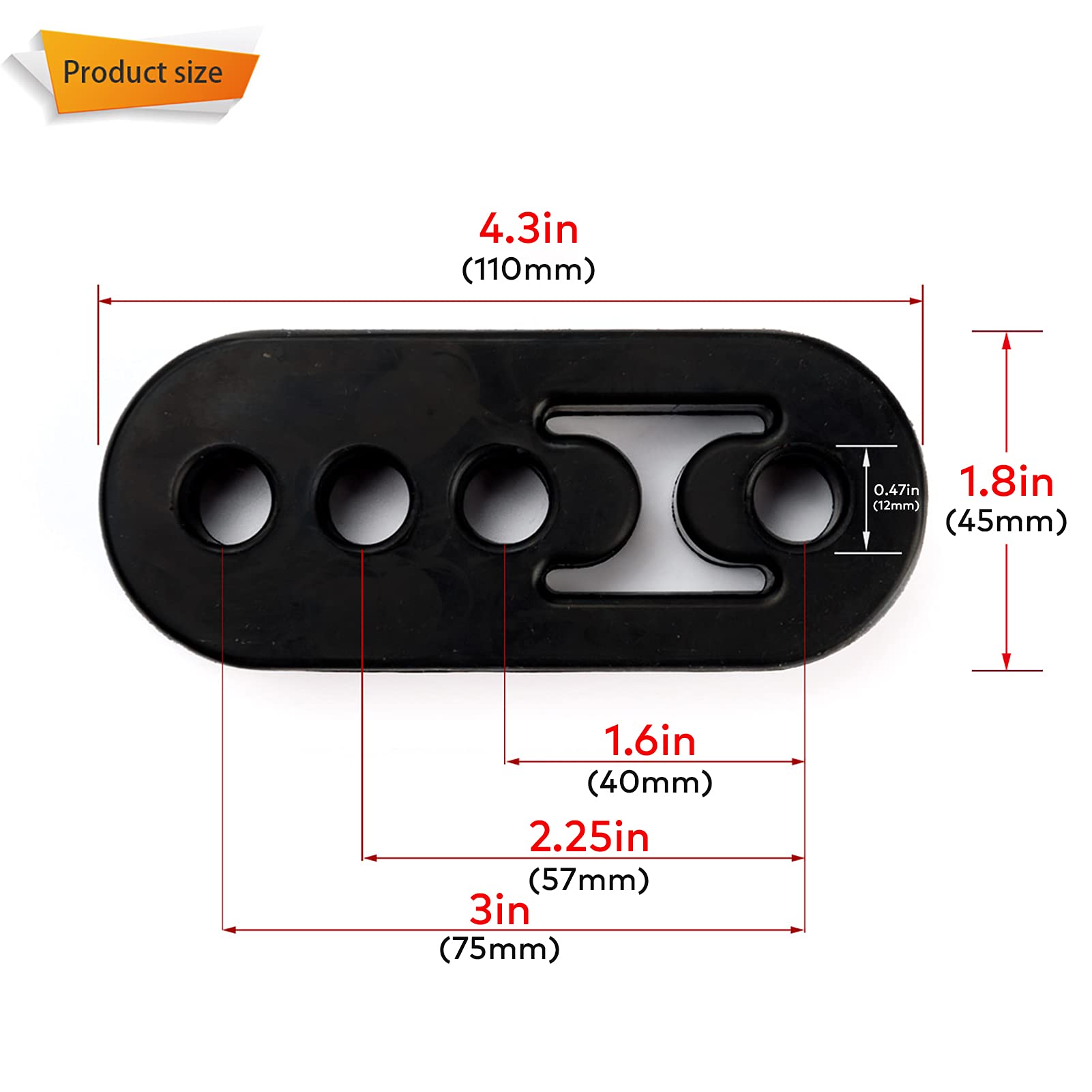 NORSMIC Exhaust Hanger Rubber Muffler Hanger Universal-(2PCS), Hole Diameter 12mm (0.47inch) Universal, Muffler Bracket Mount, H