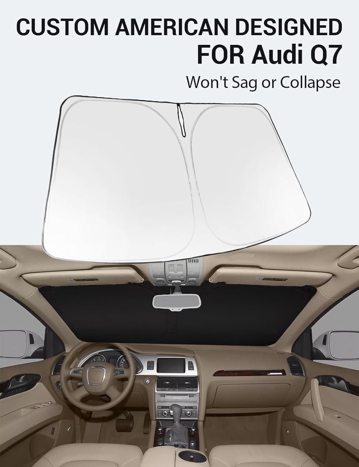 Proadsy 2025 Upgrade Windshield Sun Shade Custom Fit 2007-2015 Audi Q7 Foldable Front Sunshade Protector Sun Visor Blocks Uv Ray