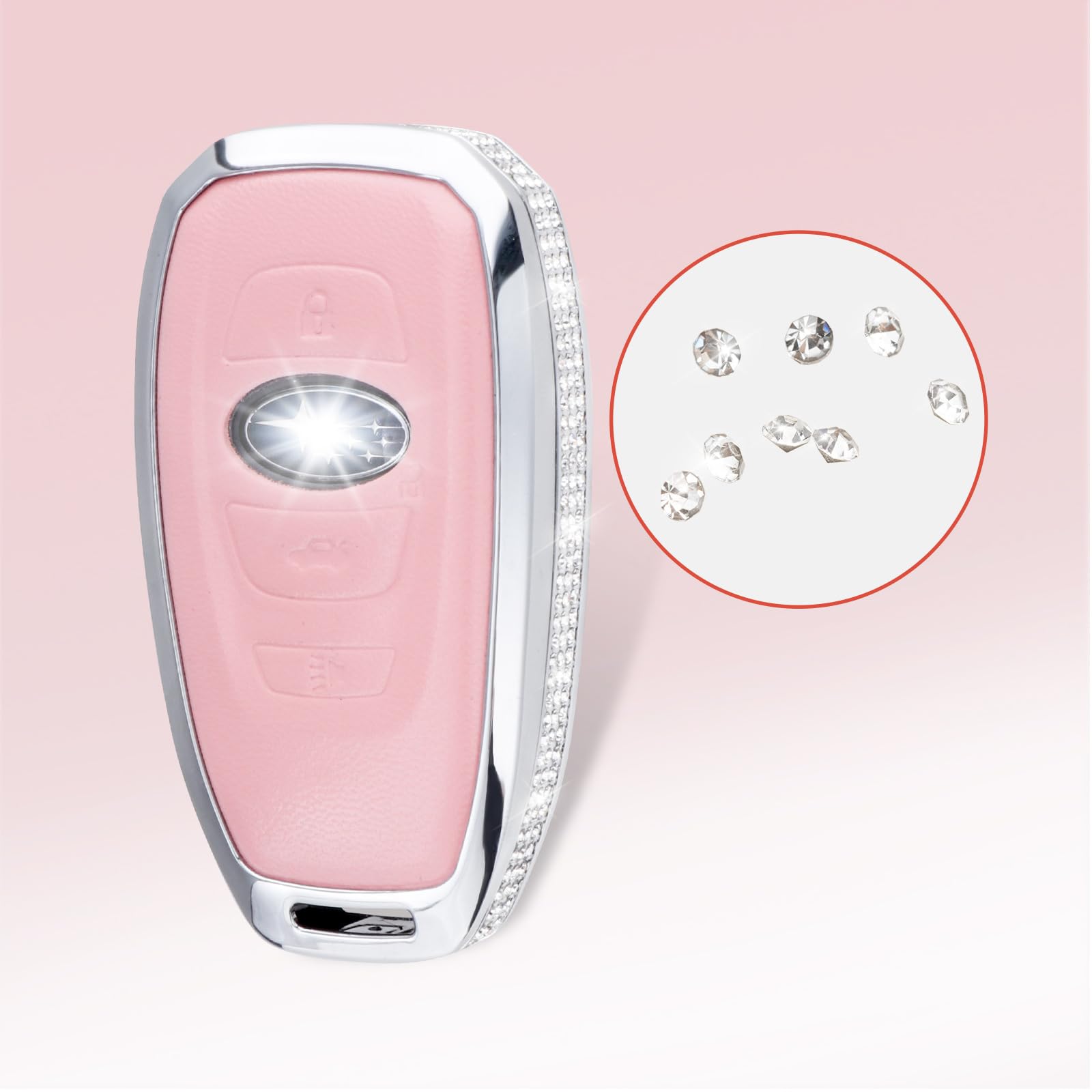 Ruabiban For Subaru Key Fob Cover With Keychain, Pink Leather Key Case Fit For Ascent Brz Crosstrek Forester Impreza Legacy Outb