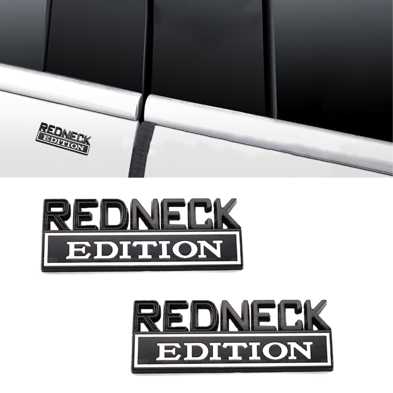 2 Pcs Redneck Edition Emblem Car Side Rear Front Hood Trunk Door Badge 3D Decal Sticker Fit For Car Truck Suv (Redneck, Black Wh