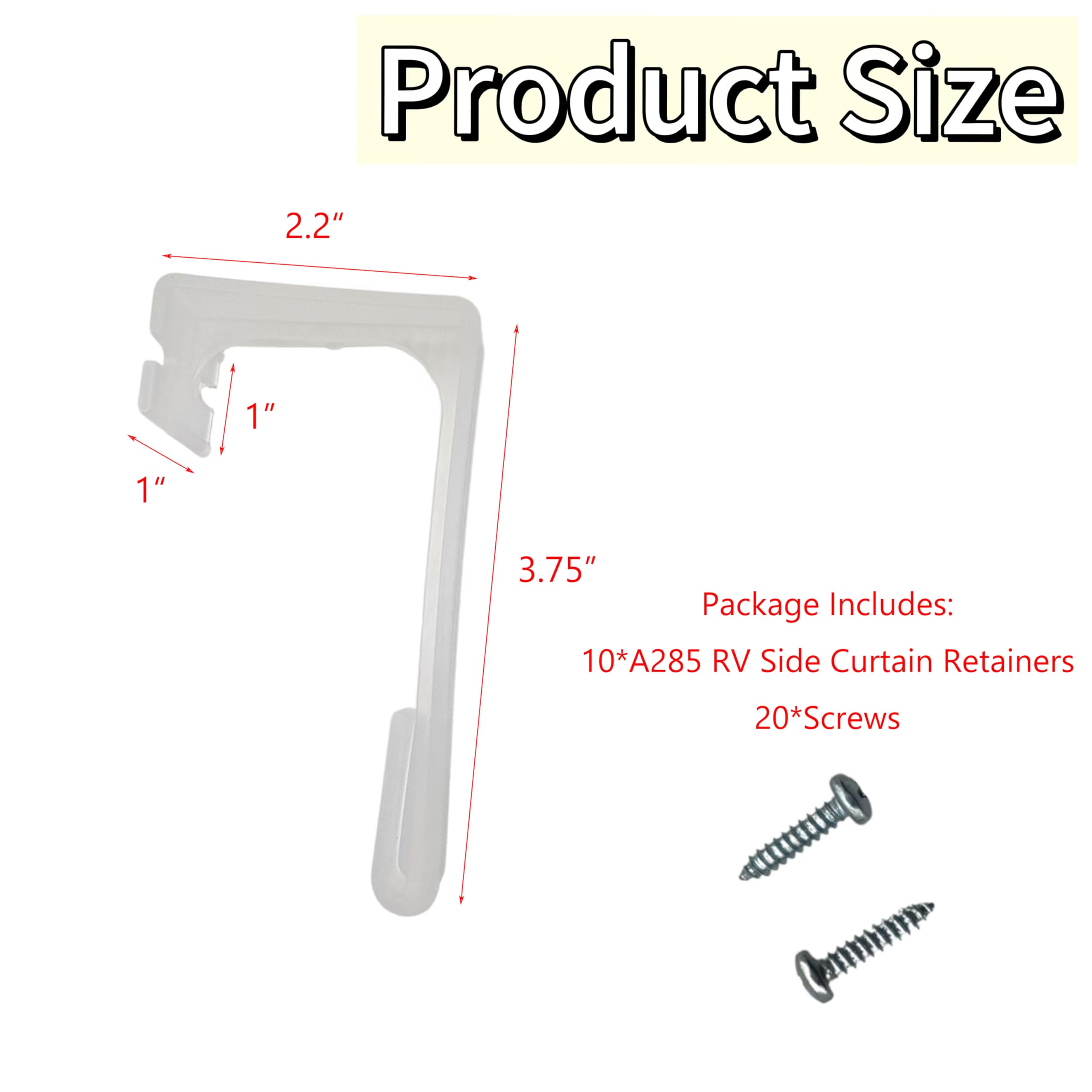 ARYEIELLSOW A285 RV Side Curtain Retainer White Plastic Side Curtain Hold Down with Screws,Window Covering Hardware for Camper M