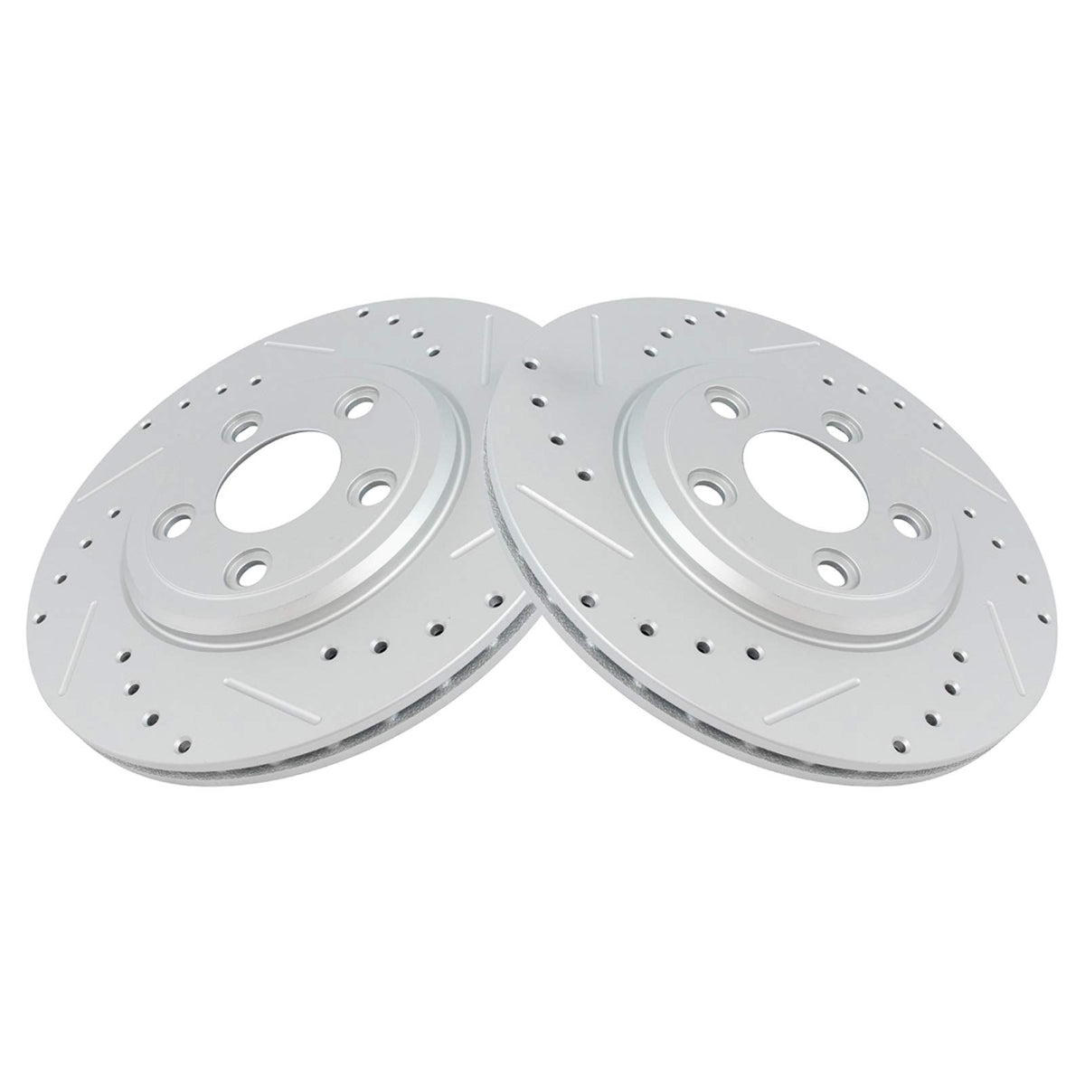 Trq Rear Performance Brake Rotors Set Premium G-Coated Cross Drilled & Slotted Compatible With 2002-2005 Ford Thunderbird 2000-2