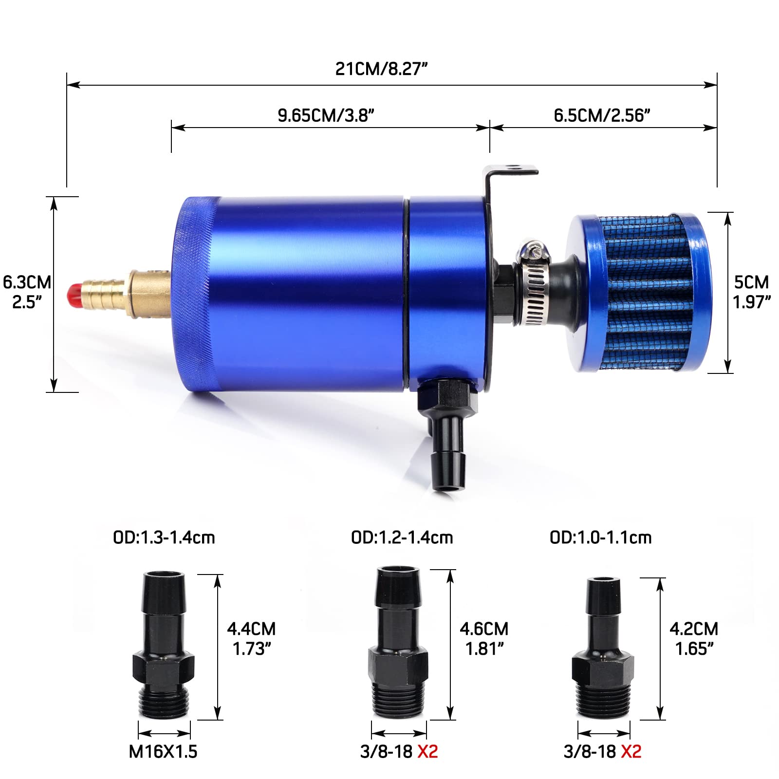 WENJTP Oil Catch Can Kit with 4 Adapters + Breather Filter Drain Valve Plug 2 Ports (1 oulet + 1 inlet) 150ml Universal Aluminum