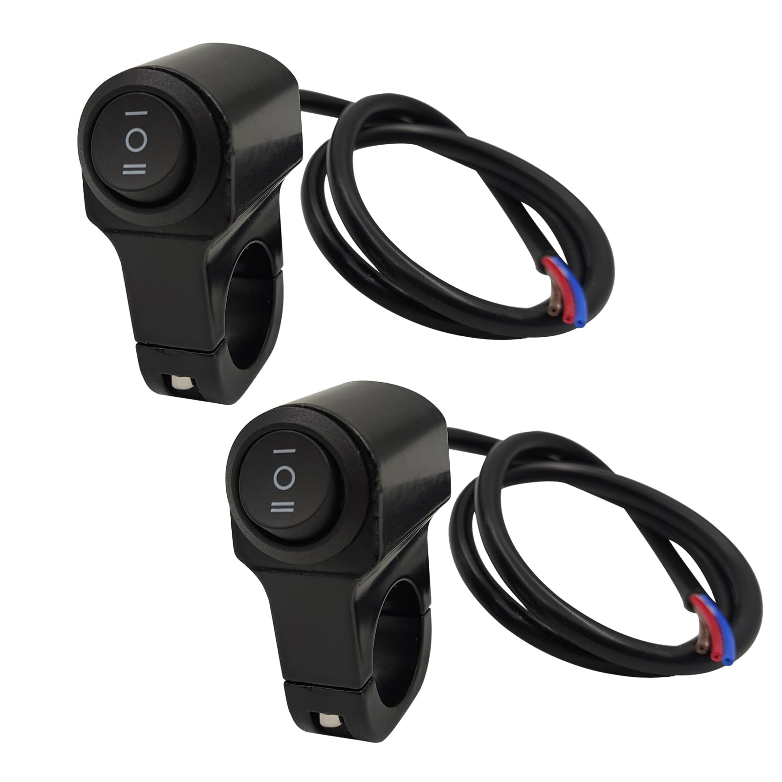Autqva Handlebar Switch 7/8'' For Motorcycle, On-Off-On Light Switch With Black Push Button And Solid Aluminium Alloy Base, 12V 