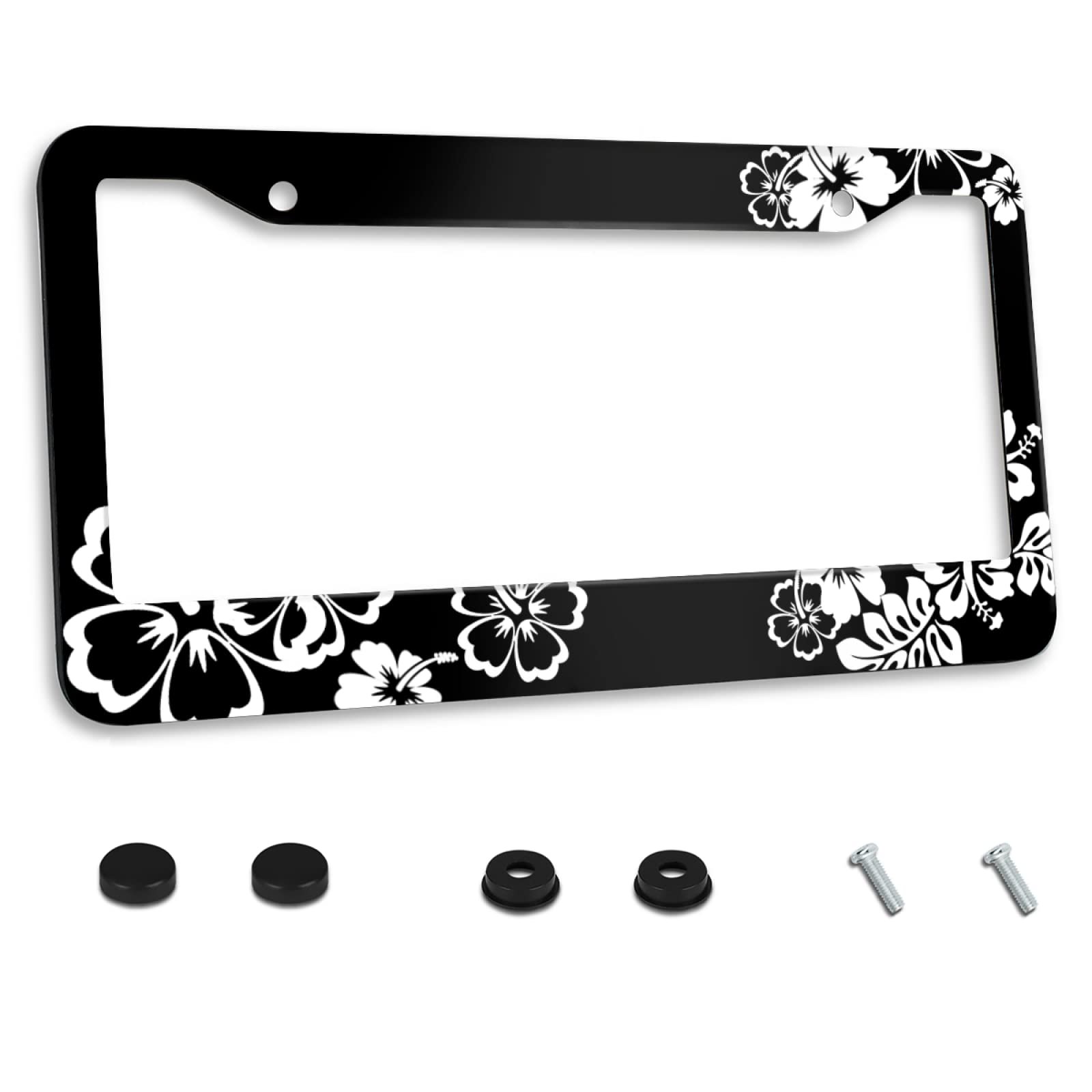 Personalized License Plate Frame Beautiful Hibiscus Flowers Stainless Steel License Plate Holder Accessory Decorative 2 Holes An