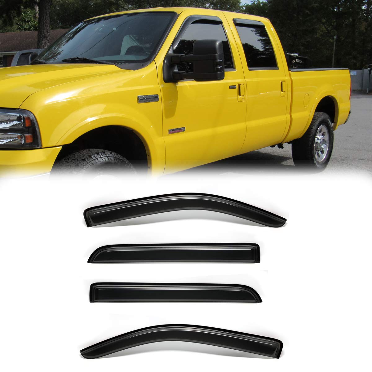 Deebior 4Pcs Outside Mount Style Window Rain Guards Durable Side Wind Deflectors Dark Smoke Vent Nice Window Visors Fit For F-15