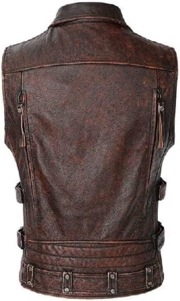 Cheemaz Men’S Vintage Negan Cowhide Brown Biker Riding Sleeveless Motorcycle Leather Vest (As1, Alpha, X_L, Regular, Regular, Brown)