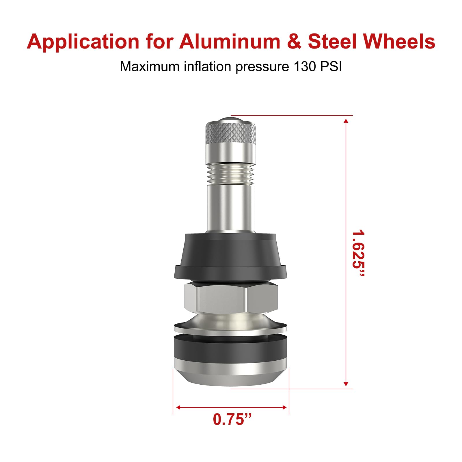Sunsoul Tr416 5Pcs Metal Valve Stems Outer Mount Fits .453'' & .625'' Rim Holes, Silver, High-Pressure Clamp-In Tire Valves
