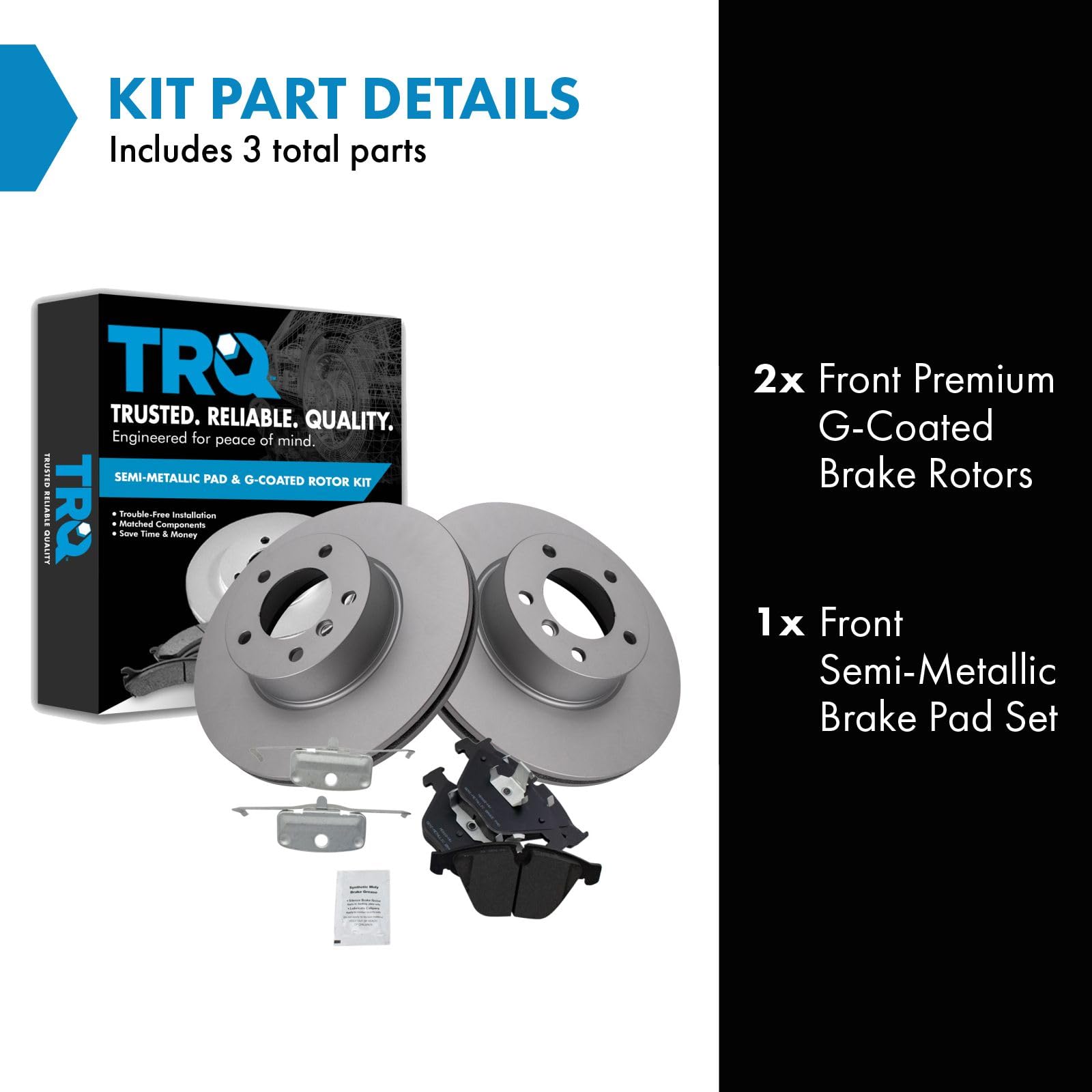 Trq Front Brake Pad & Rotor Kit Brake Pads Brake Rotor Semi-Metallic Premium G-Coated Compatible With 2007-2013 Bmw 328I 2009-20