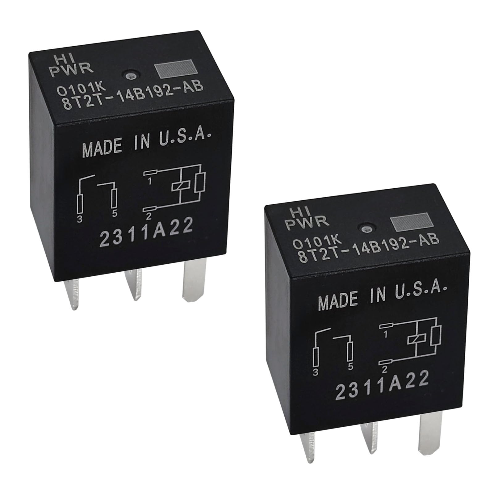 Relay 8T2T-14B192-AB (Set of 2), 12VDC 4 Pins Plug-in Automotive Relay - Reliable OEM Replacement, Compatible for Select Ford Ve