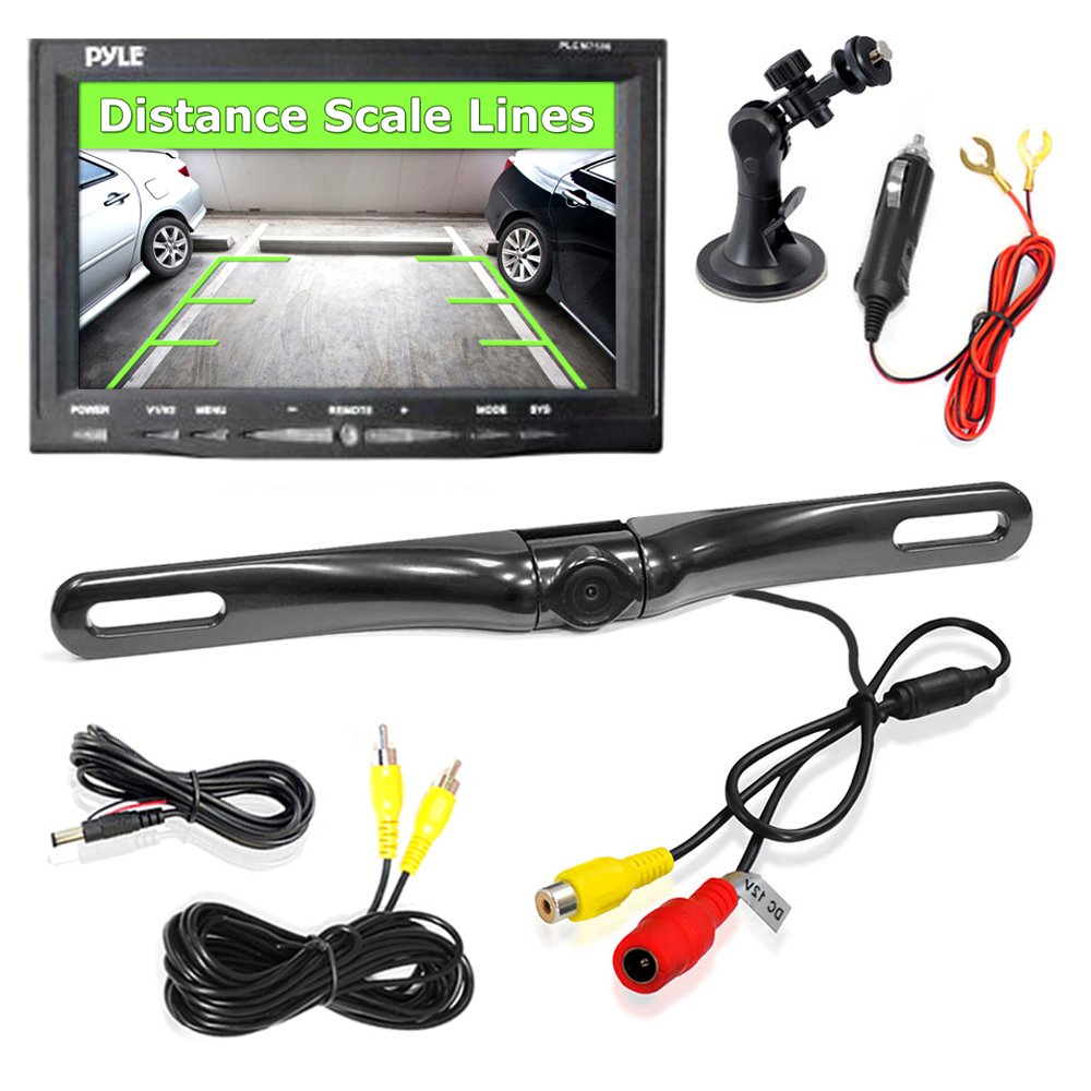 Pyle Car Backup Camera Rearview - Mirror Screen Reverse Parking Sensor Hd 7'' Lcd Screen Monitor Distance Scale Line Waterproof 