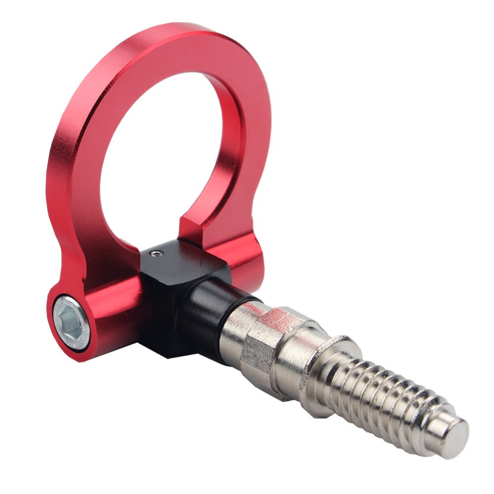 DEWHEL Aluminum Track Racing Front Rear Bumper Car Accessories Auto Trailer Ring Eye Towing Tow Hook Kit Red compatible with BMW