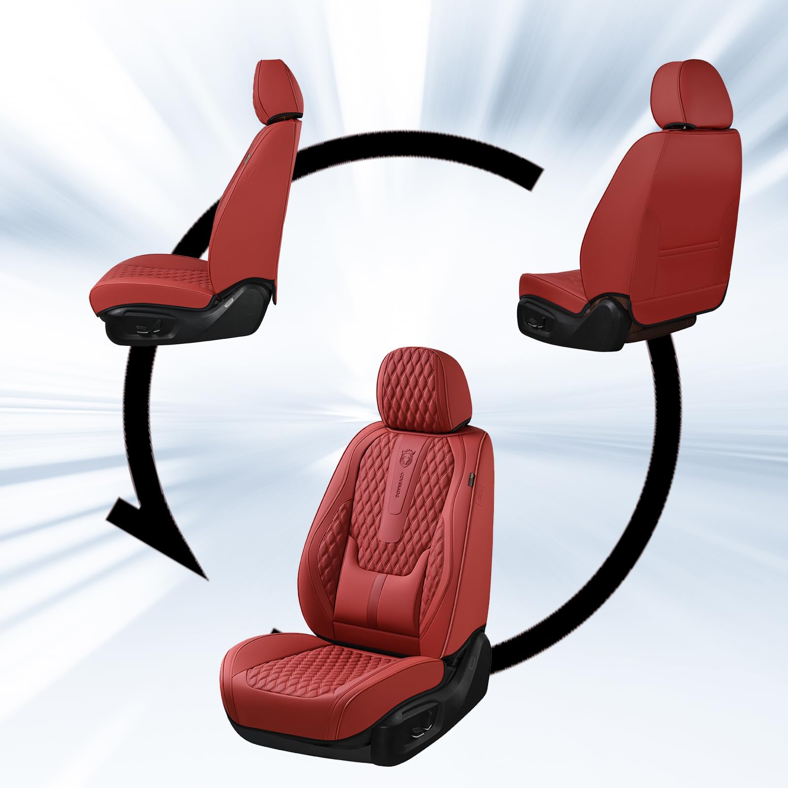 Coverado Car Seat Covers Front Seats, Luxury Faux Leather Red Seat Covers for Cars Waterproof Seat Covers with Lumbar Support, C