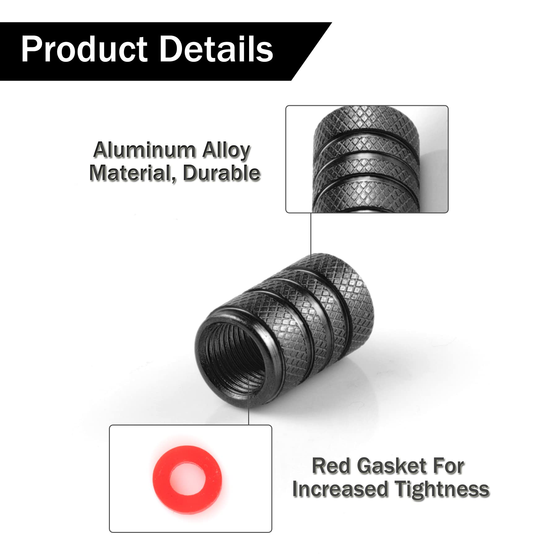 Singaro 12Pcs Tire Valve Stem Caps, Car Exterior Accessories, Aluminum Alloy Valve Cover Universal For Cars, Trucks, Motorcycles And Bicycles (Black)