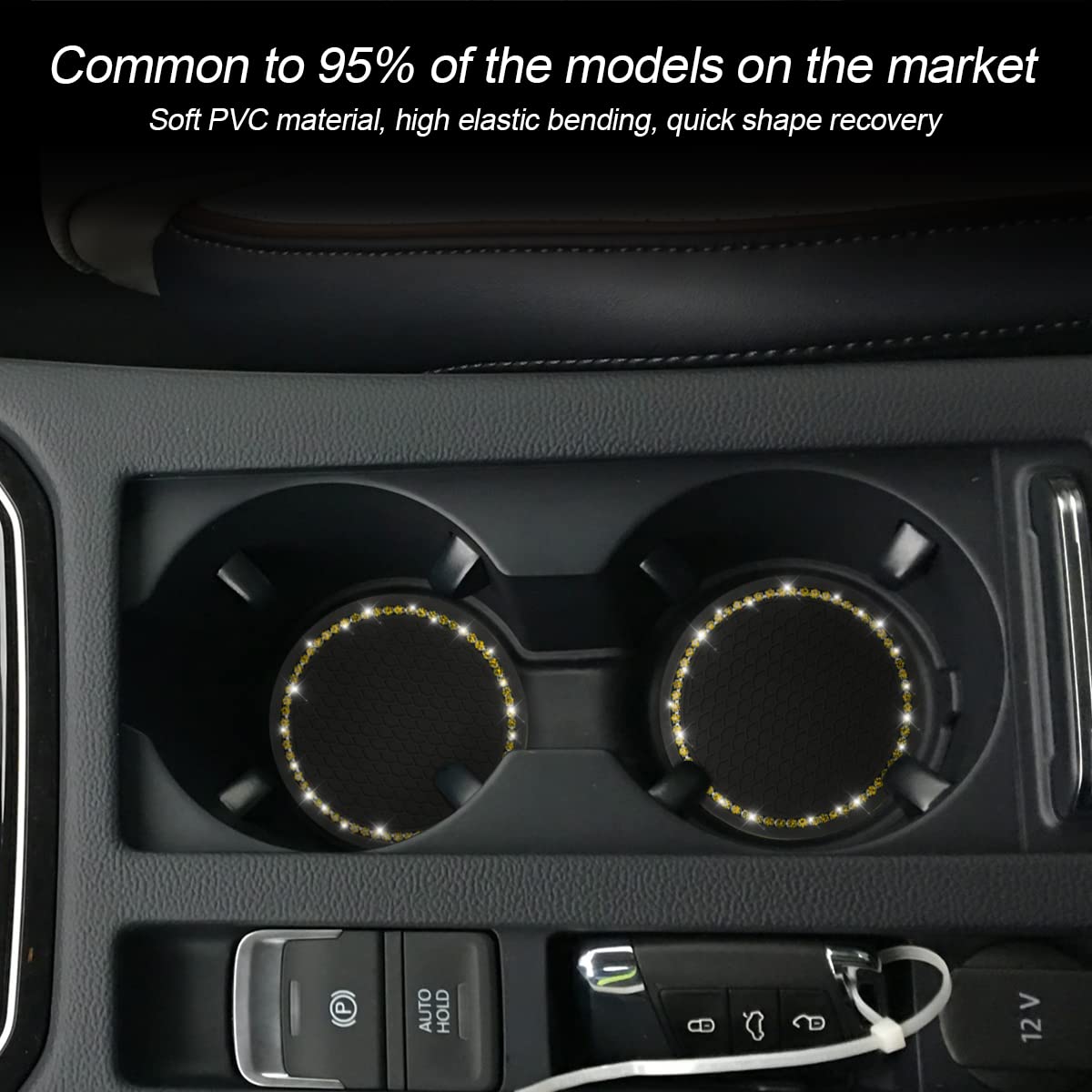 2 Pack Car Bling Cup Holder Coaster, 2.75 Inch Crystal Rhinestone Car Cup Holder Insert Coaster,Universal For Cars, Vehicles, Suvs, Car Interior Accessories For Women And Men (Black/Yellow)