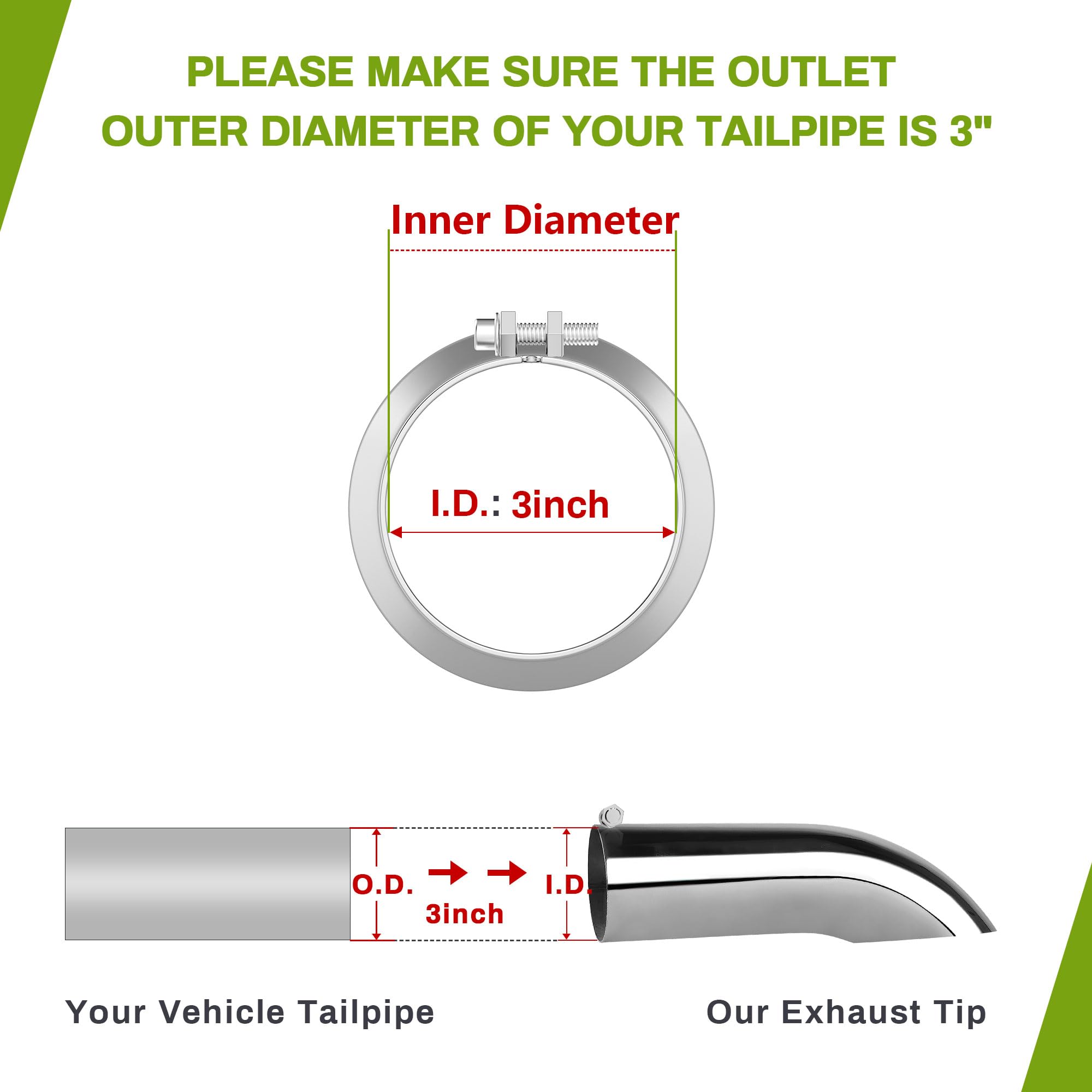 AUTOSAVER88 3 Inch Turn Down Exhaust Tip, 3'' Inlet 3'' Outlet 12'' Overall Length Chrome-Plated Stainless Steel Diesel Exhaust