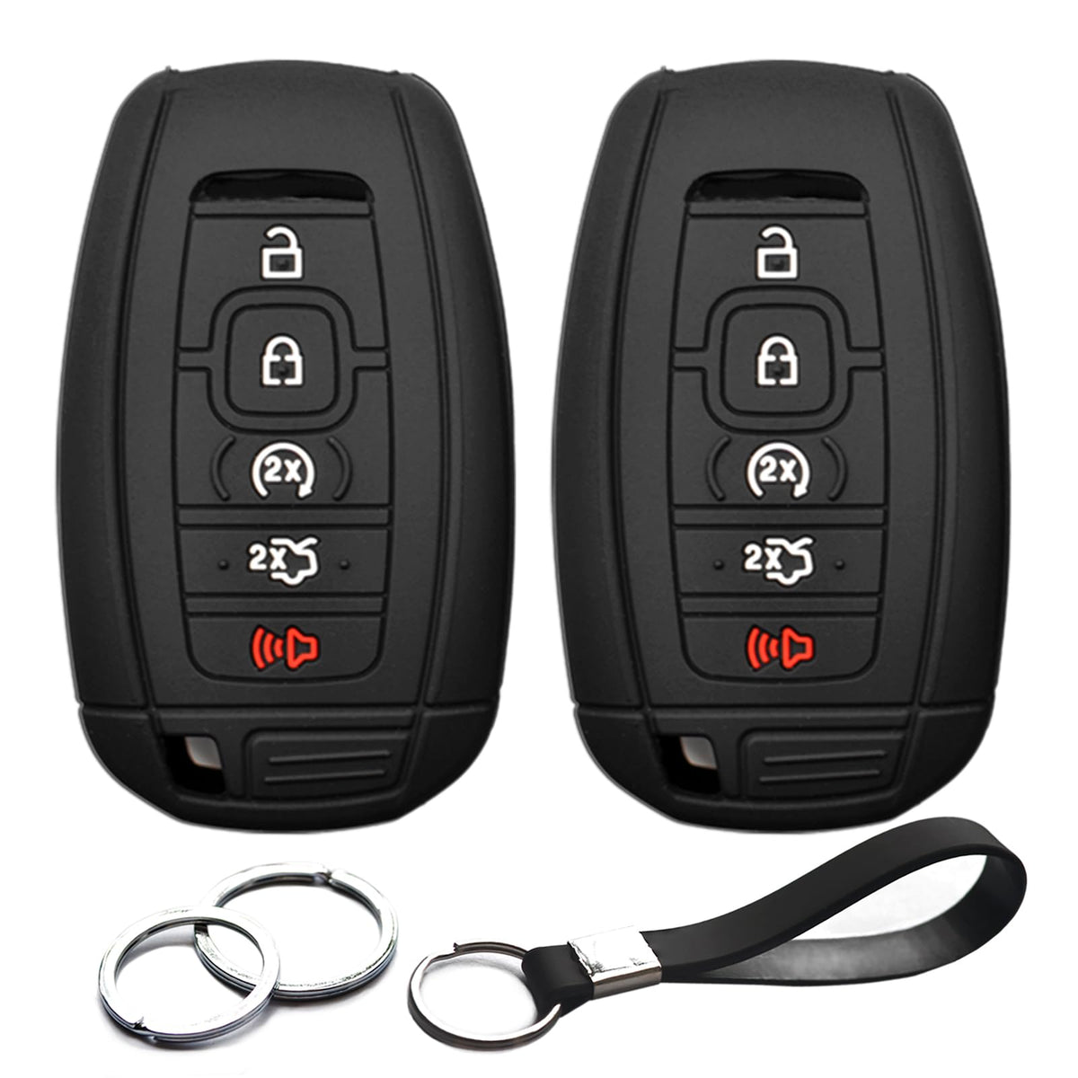 INFIPAR 2pcs Compatible with Lincoln Continental MKC MKX MKZ Navigator Nautilus Smart 5 Buttons Black Key Fob Cover Case Key Cha