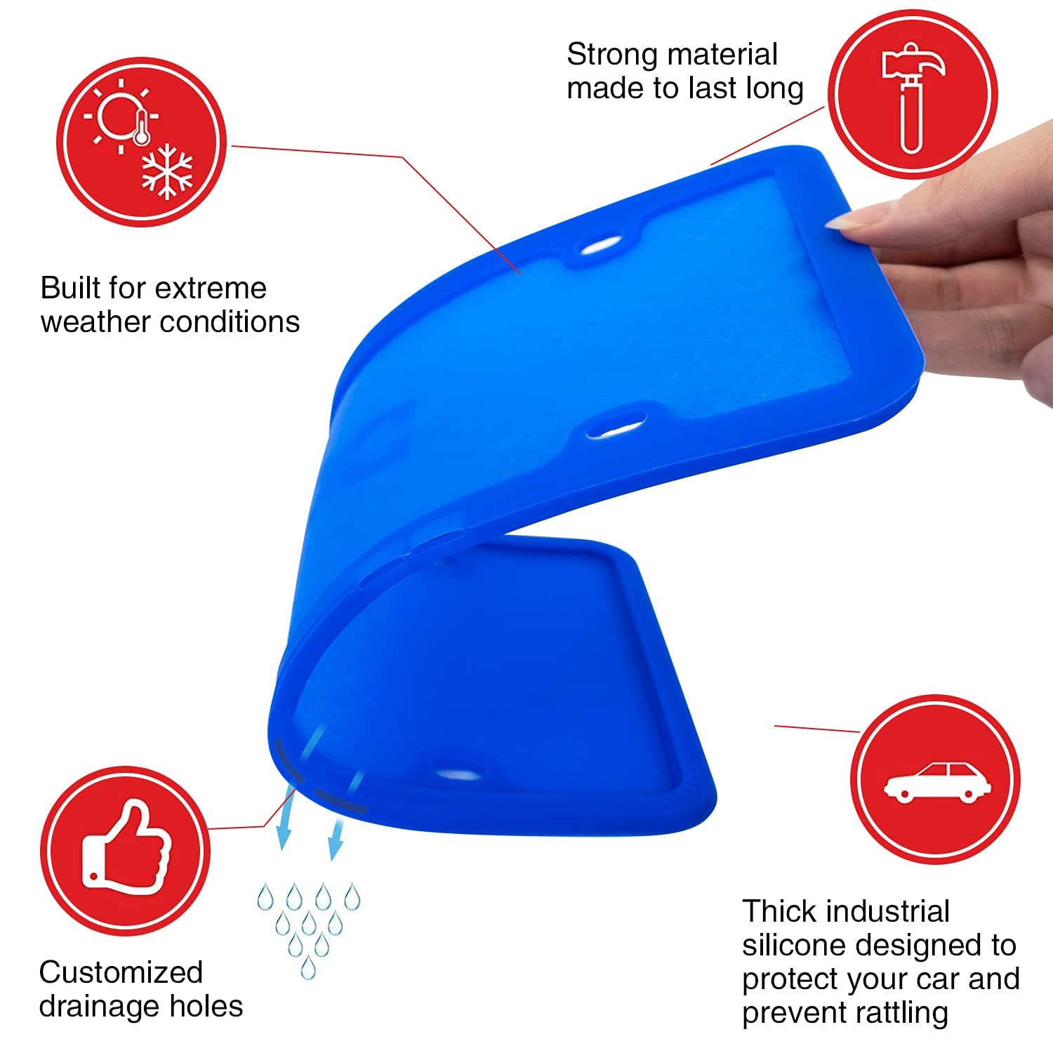 Xclpf Silicone Blue License Plate Frame Covers 2 Pack- Front And Back Car Plate Bracket Holders. Rust-Proof, Rattle-Proof, Weath