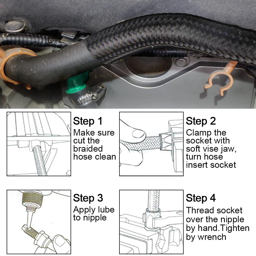 10An 5Feet Stainless Steel Nylon Braided Fuel Line Hose Oil Gas Hose Oil Line Hose Black