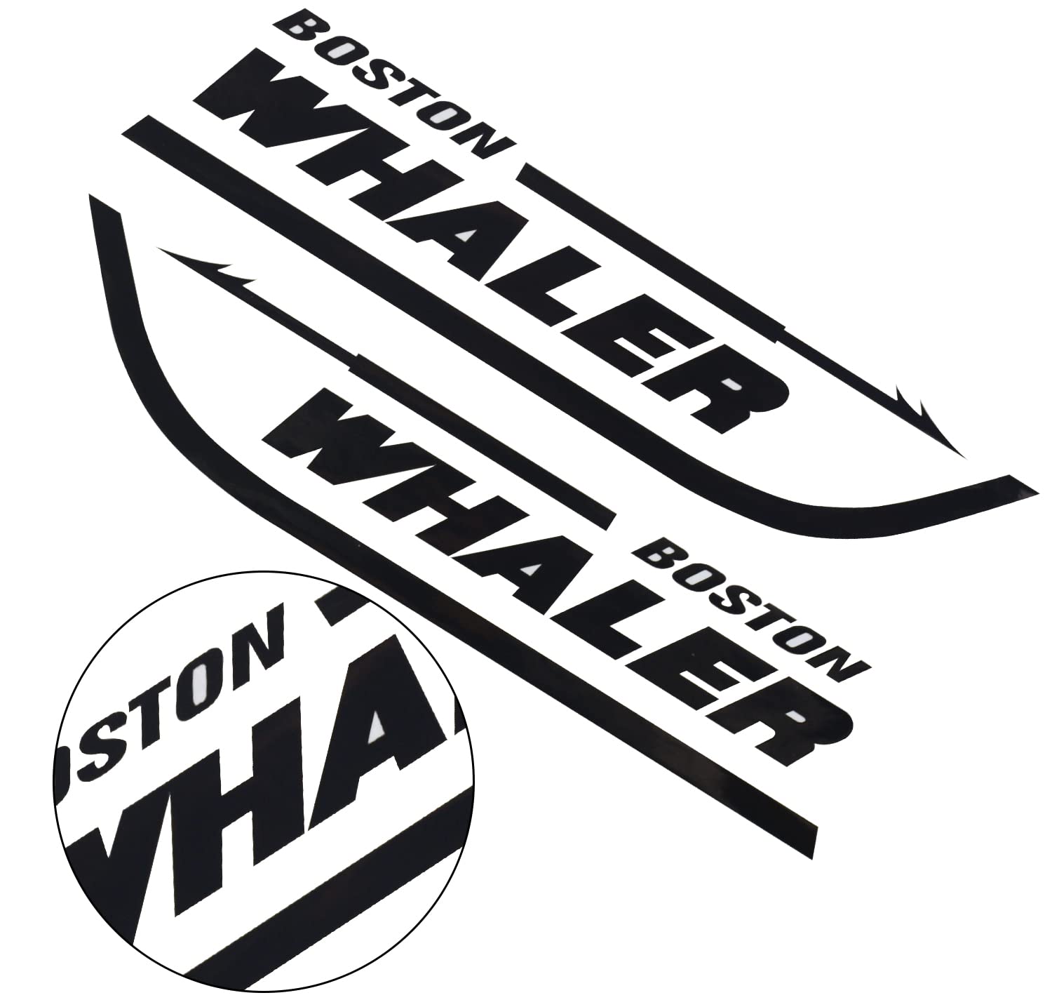 2Pc Boston Whaler Stickers Decal Boat Outboard Motor Fit for Whaler Hull Marine Grade (Black)