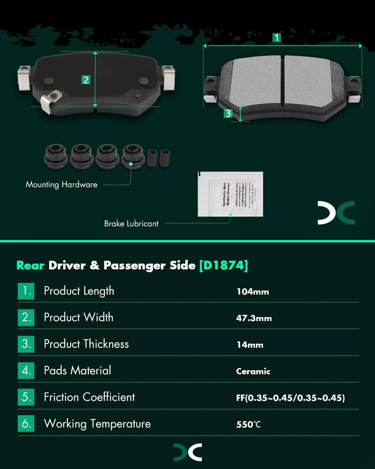 Scitoo Rear Disc Brake Pad Set 4Pcs W/Hardware Fit For Mazda For 6 2016 2017 2018 2019 2020 2021