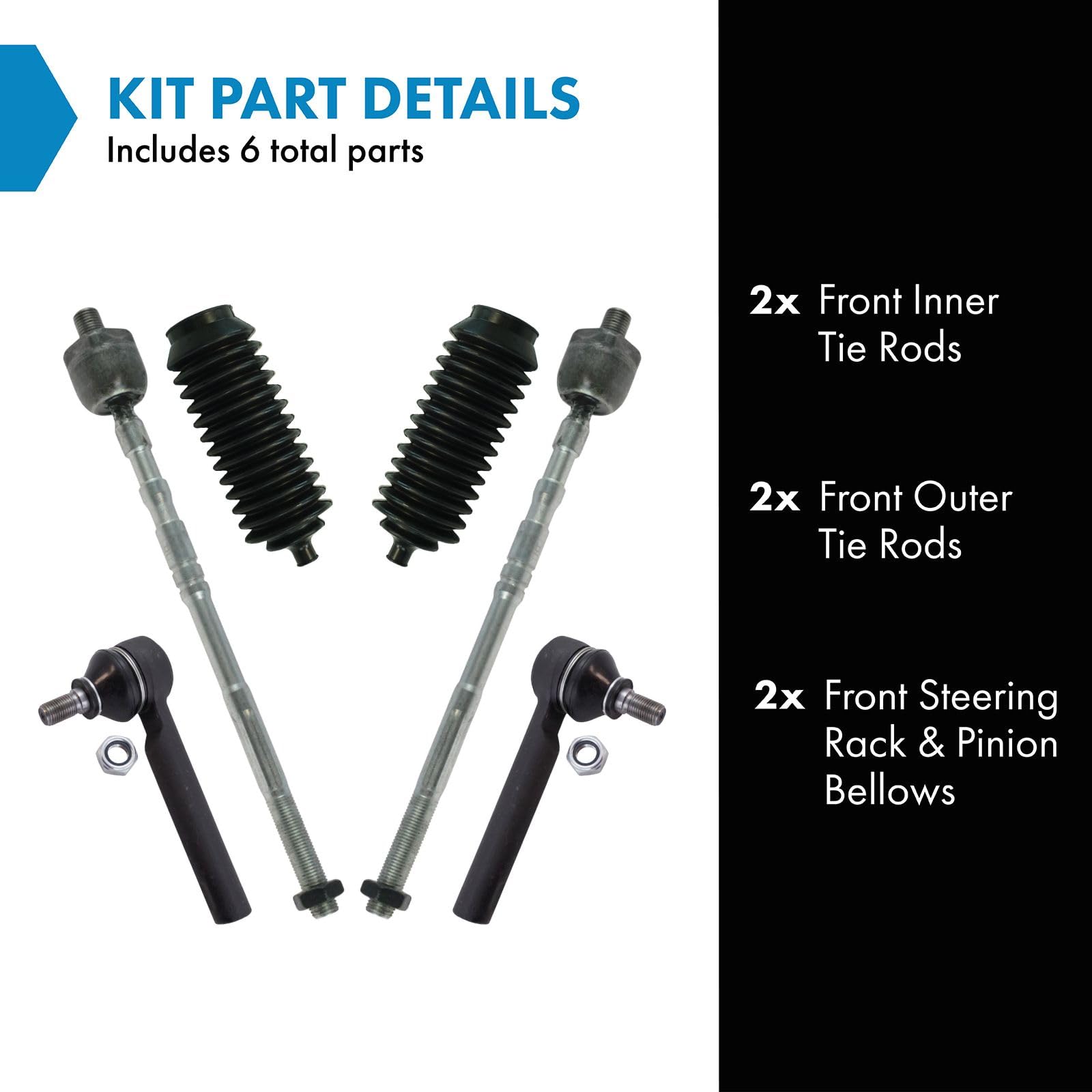 Trq Front Steering Kit Steering Rack & Pinion Bellow Tie Rod Compatible With 2002-2003 Subaru Impreza