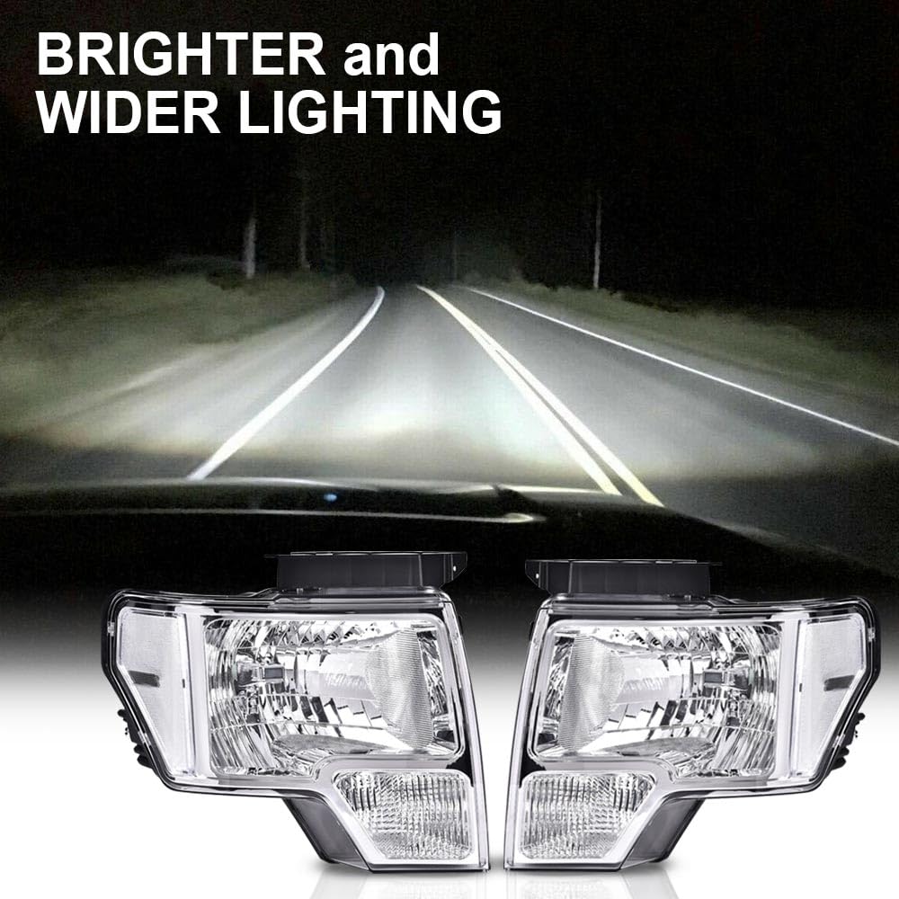 Pit66 Headlight Headlamp Assembly Compatible With Ford F150 2009 2010 2011 2012 2013 2014 Faros Delanteros (Clear Lens Chrome Ho