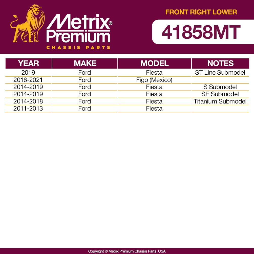 Metrix Premium Chassis Parts - Front Right Lower Control Arm W Ball Joint & Bushing Assembly Fits 19 Ford Fiesta, 16-21 Figo (Me