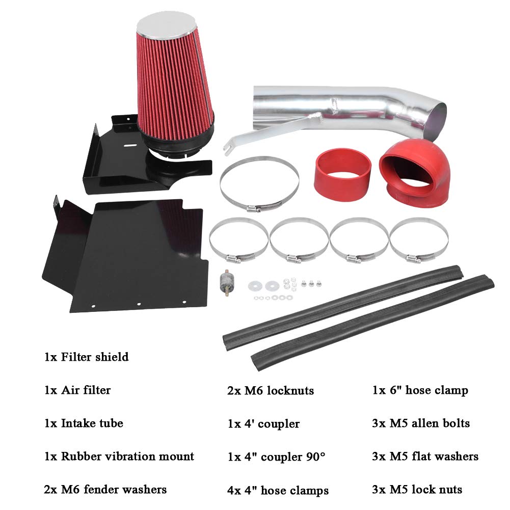 Moosun 4'' Performance Cold Air Intake Kit With Filter For Gmc Chevy Chevrolet 1999 2000 2001 2002 2003 2004 2005 2006 V8 4.8L/5