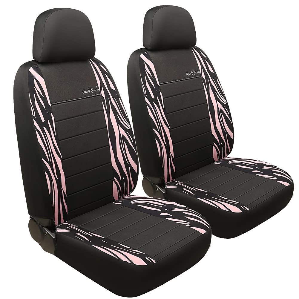 Giant Panda Pink Zebra Print Cloth Front Car Seat Covers, Bucket Seat Covers, Low Back Auto Seat Covers For Cars, Suv, Airbag Co