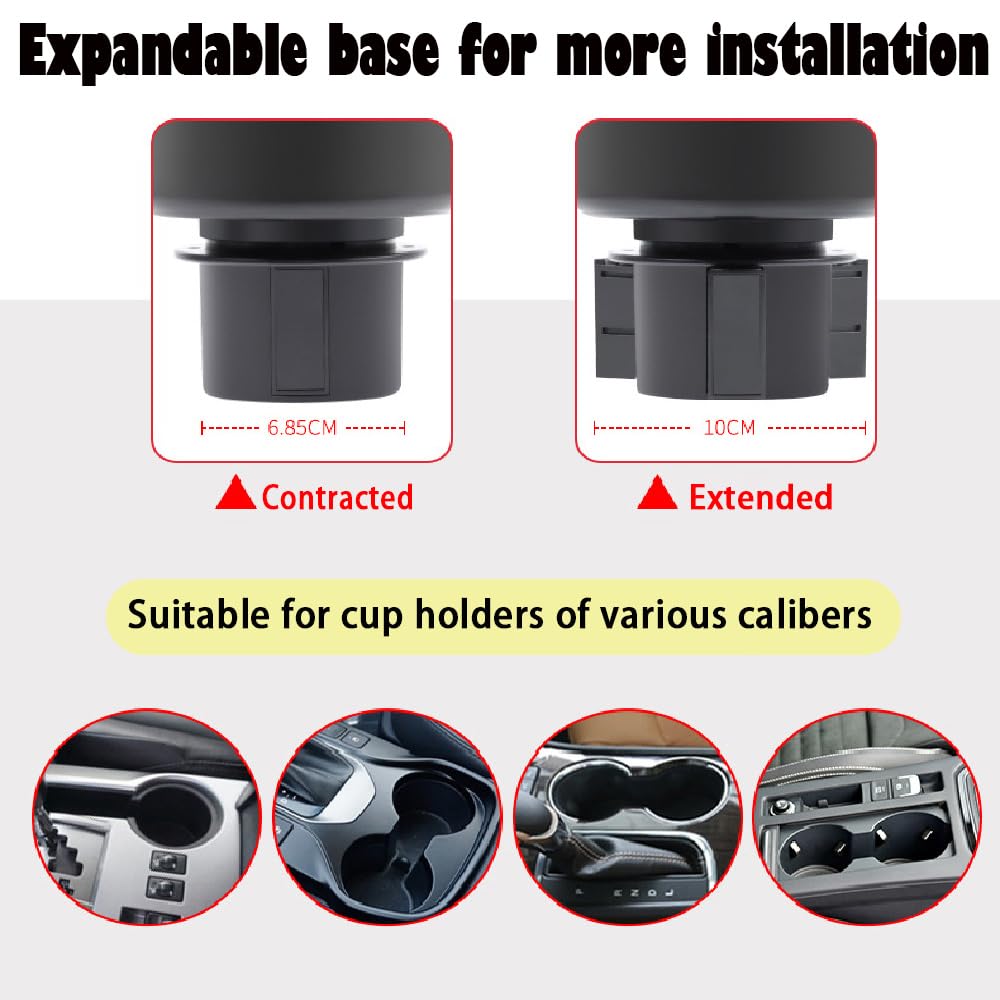 HoneTeek Car Cup Holder Expander, 2 in 1 Cup Holder Expander with Adjustable Base, Cup Holder Insert for 10-46 OZ Bottles, Cups,