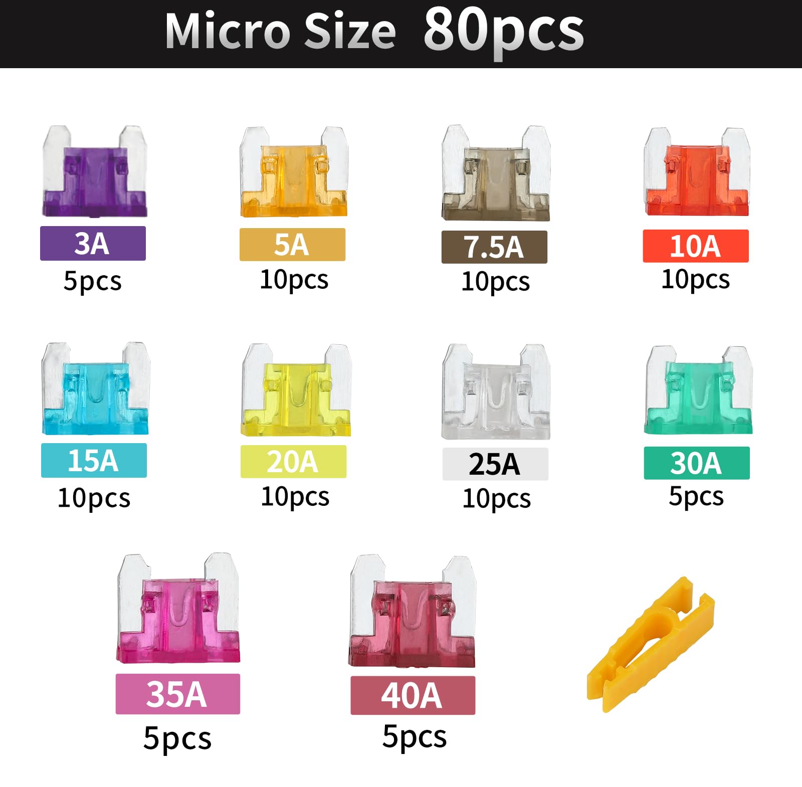 Xjlsgxusg 80 Pcs Micro Fuses Kit, Blade Fuse Assortment Kit(3A/5A/7.5A/10A/15A/20A/25A/30A/35A/40A) (With Puller Tool) For Car,
