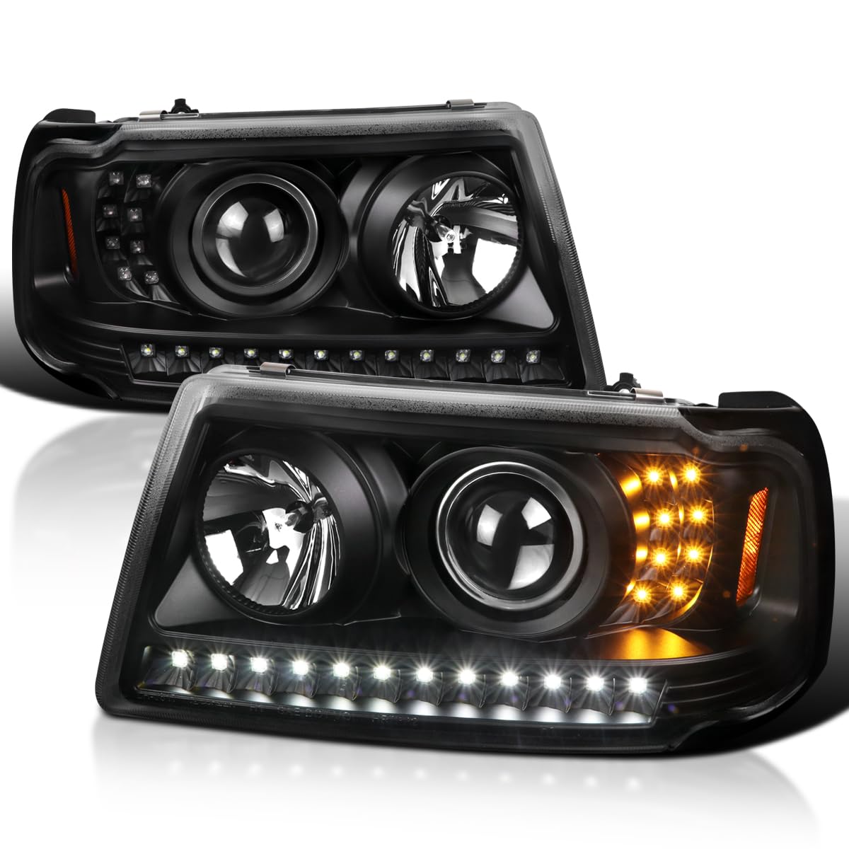 Spec-D Tuning Led Light Bar Black Housing Clear Lens Projector Headlights W/Led Signal Compatible With 2001-2011 Ford Ranger Lef