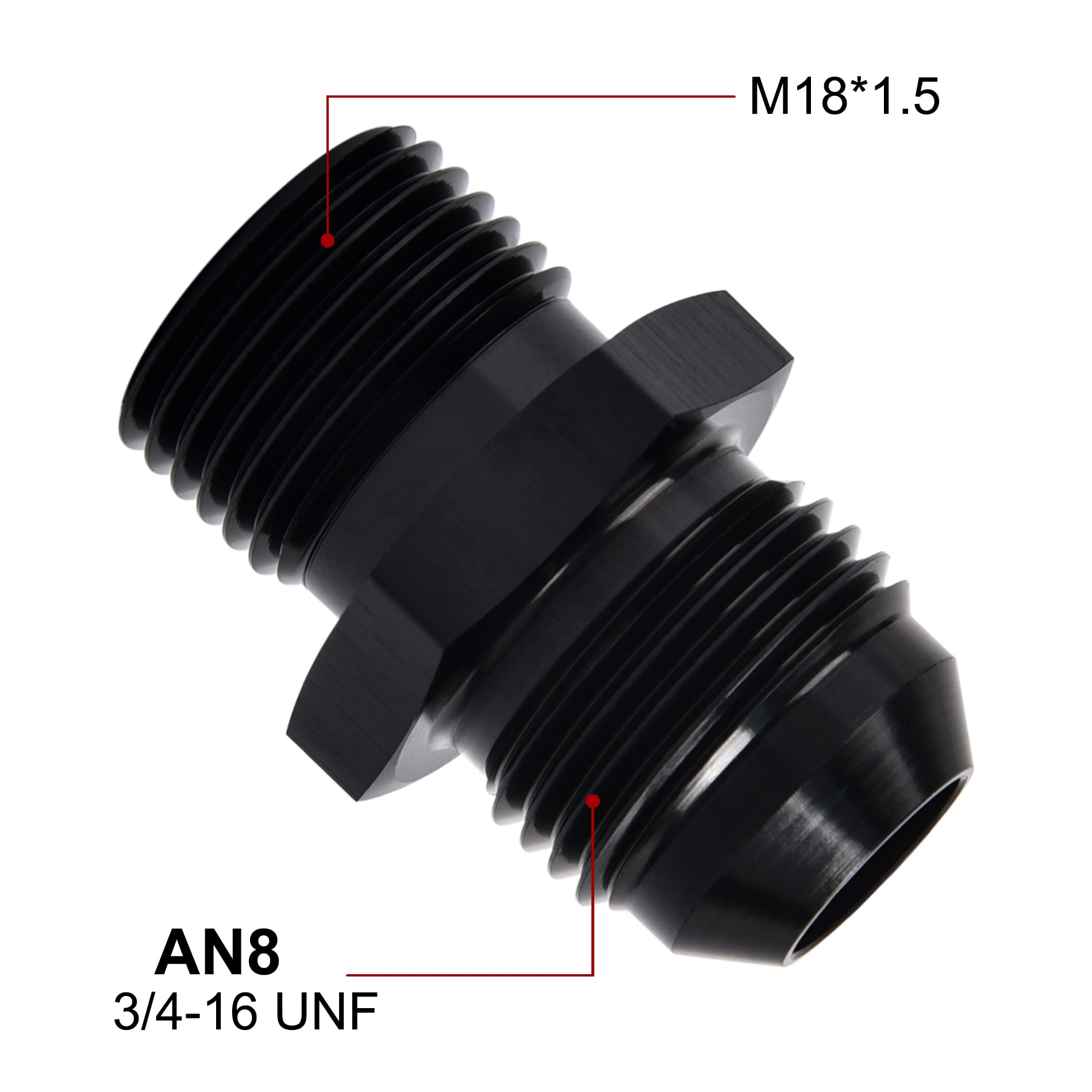 Evil Energy 8An Male Flare To M18 X 1.5Mm Male Metric Fitting Adapter Aluminium Alloy 2Pcs