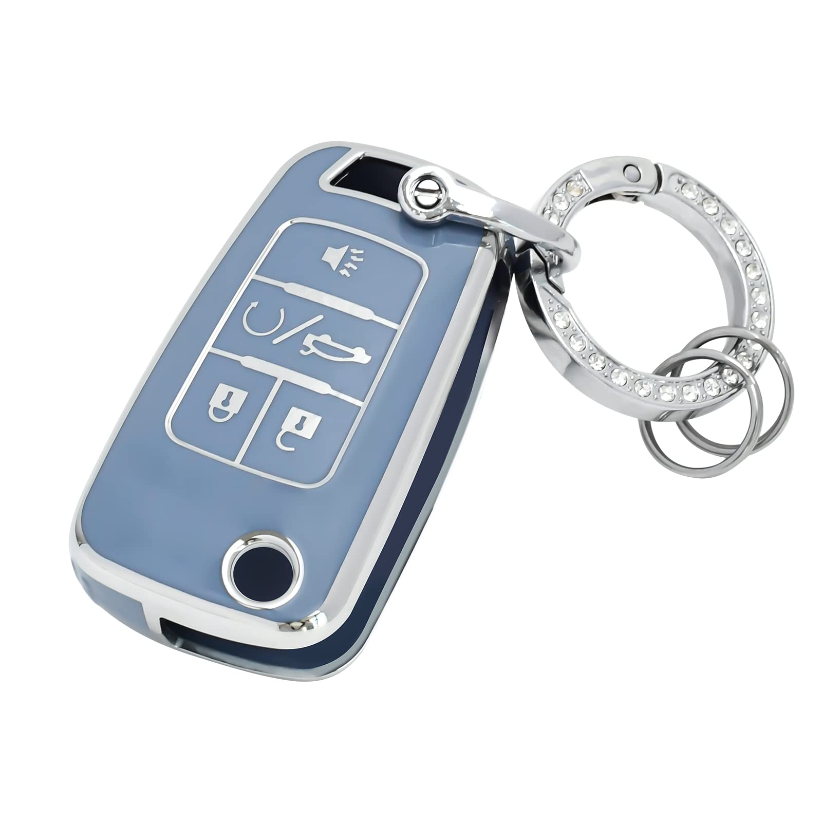 Offcurve For Chevy Key Fob Cover With Keychain, Car Key Case Fit For Chevrolet Chevy Gmc Buick Encore Terrain Malibu Camaro Cruze Impala Equinox Volt Spark Sonic Car Smart Key Accessories, Blue