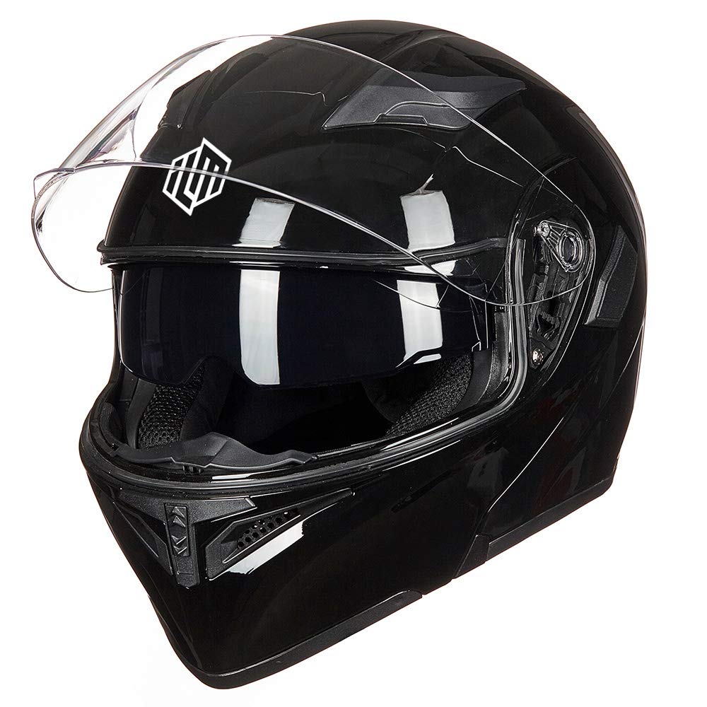 Ilm Motorcycle Dual Visor Flip Up Modular Full Face Helmet Dot With 6 Colors Model 902 (S, Gloss Black)