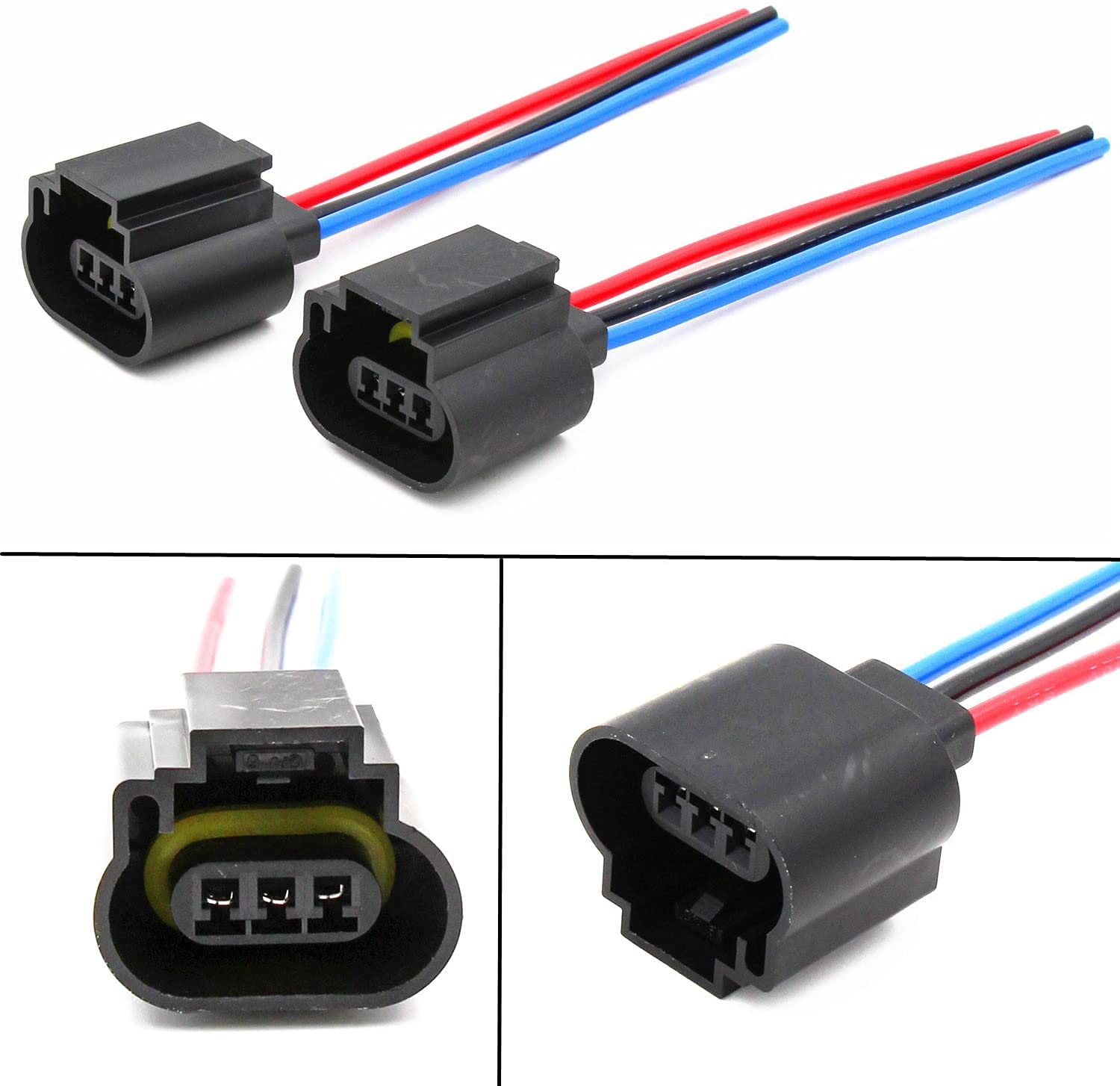 Alla Lighting 9008 H13 Socket Female Adapter Wiring Harness Wire For H13Ll Fog Lights Lamps Bulbs (2Pcs/Pk)