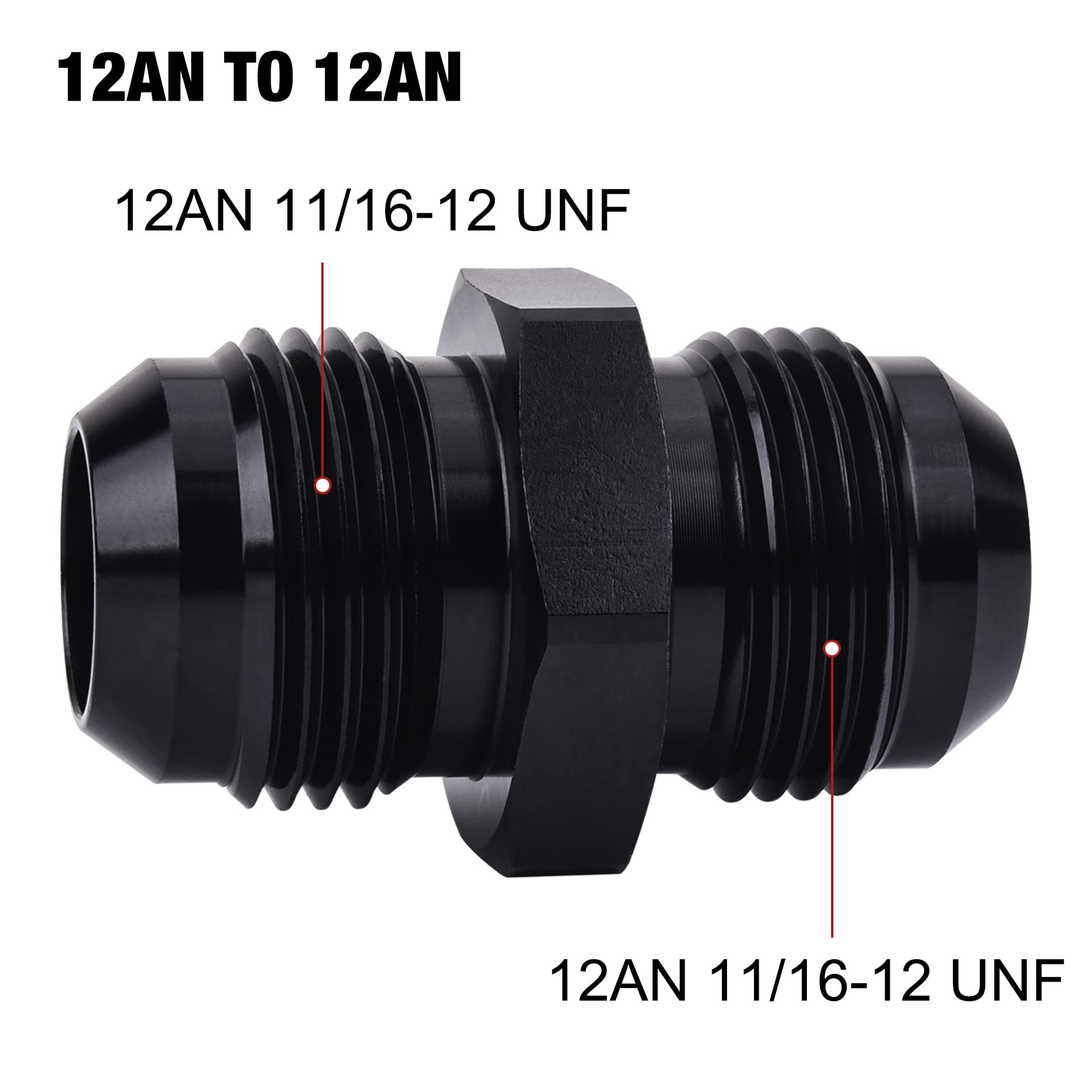 Evil Energy 12An Male To Male Flare Coupler Union Straight Fuel Hose Adapter Fitting Black 2Pcs