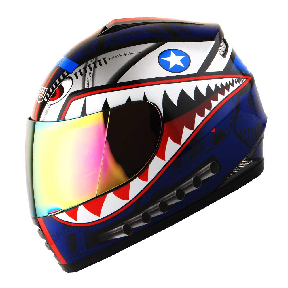 Wow Motorcycle Full Face Helmet Street Bike Bmx Mx Youth Kids Shark Blue