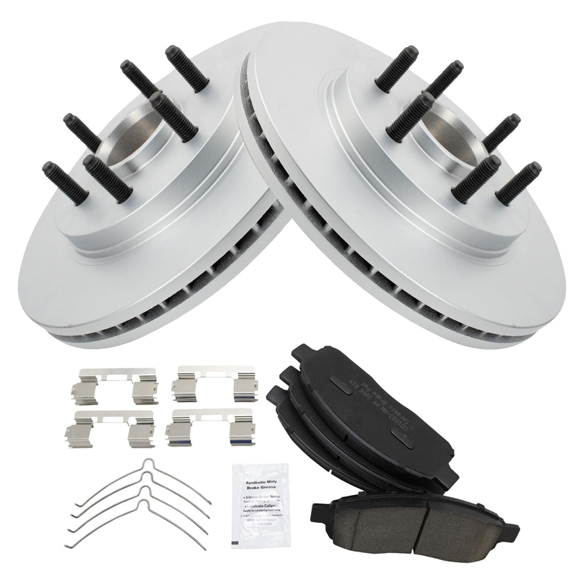 Trq Front Brake Pad & Rotor Kit Brake Pads Brake Rotor Ceramic Premium G-Coated Compatible With 2004-2008 Ford F-150 2006-2008 L