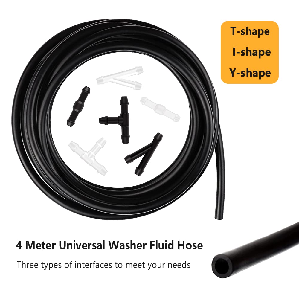 Windshield Washer Hose Repair Kit Include 4M/13Ft Automotive Replacement Windshield Washer Hoses+12 Pcs Hose Connectors,Compatible With Most Cars Suvs Trucks Washer Fluid Tank&Washer Nozzles