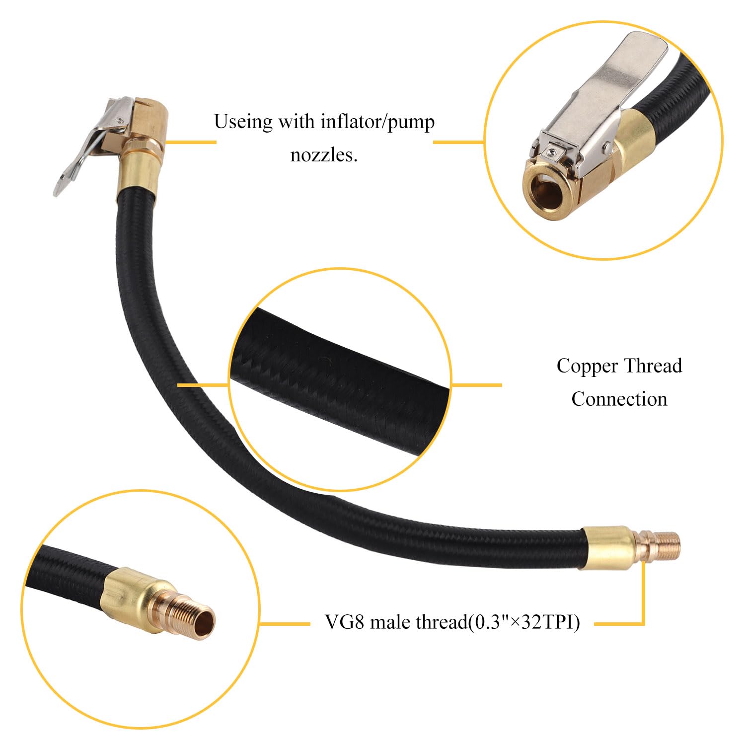 Tire Inflator Extension Tube Tyre Pump Quick Inflation Chuck Adapter Hose Quick-Inflation Clip Connector High-Pressure Tube Car