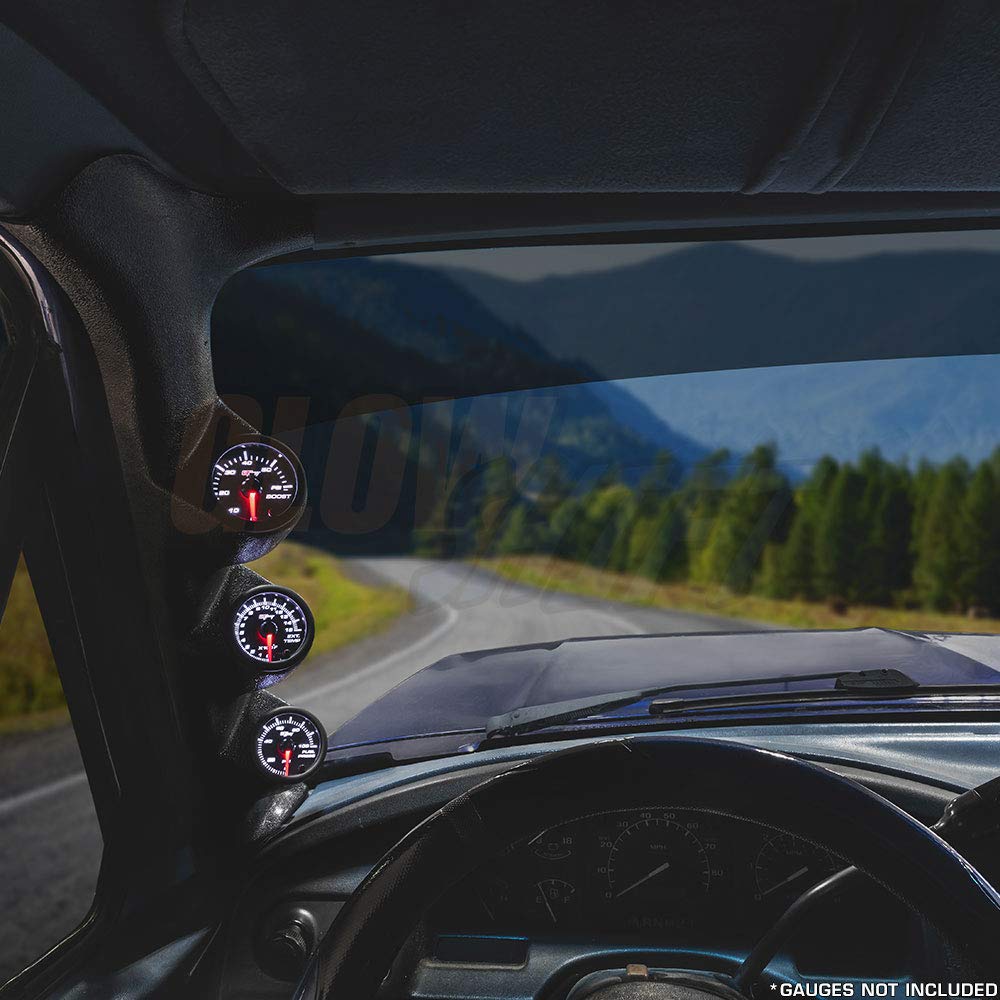 GlowShift Black Triple Pillar Gauge Pod Compatible with Ford F-Series F-250 F-350 Power Stroke 1992-1997 - ABS Plastic - Mounts