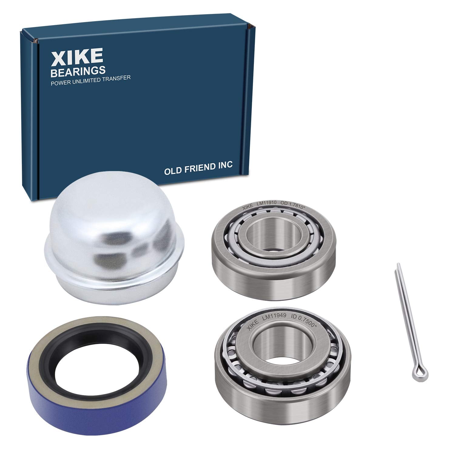 XiKe 1 Set Fits 3/4 inch Axles Trailer Wheel Hub Kit, Include LM11949/LM11910 Bearings, 11174TB Seal and OD 1.78 Dust Cover and 