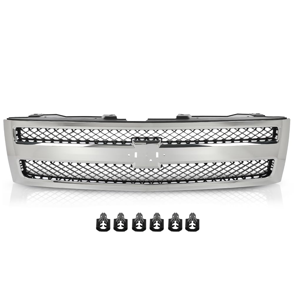 Pit66 Grille Compatible With Chevy Silverado 1500 2007-2013 Chrome Shell W/Black Insert 25810707, 19303978, 22849840, Gm1200572