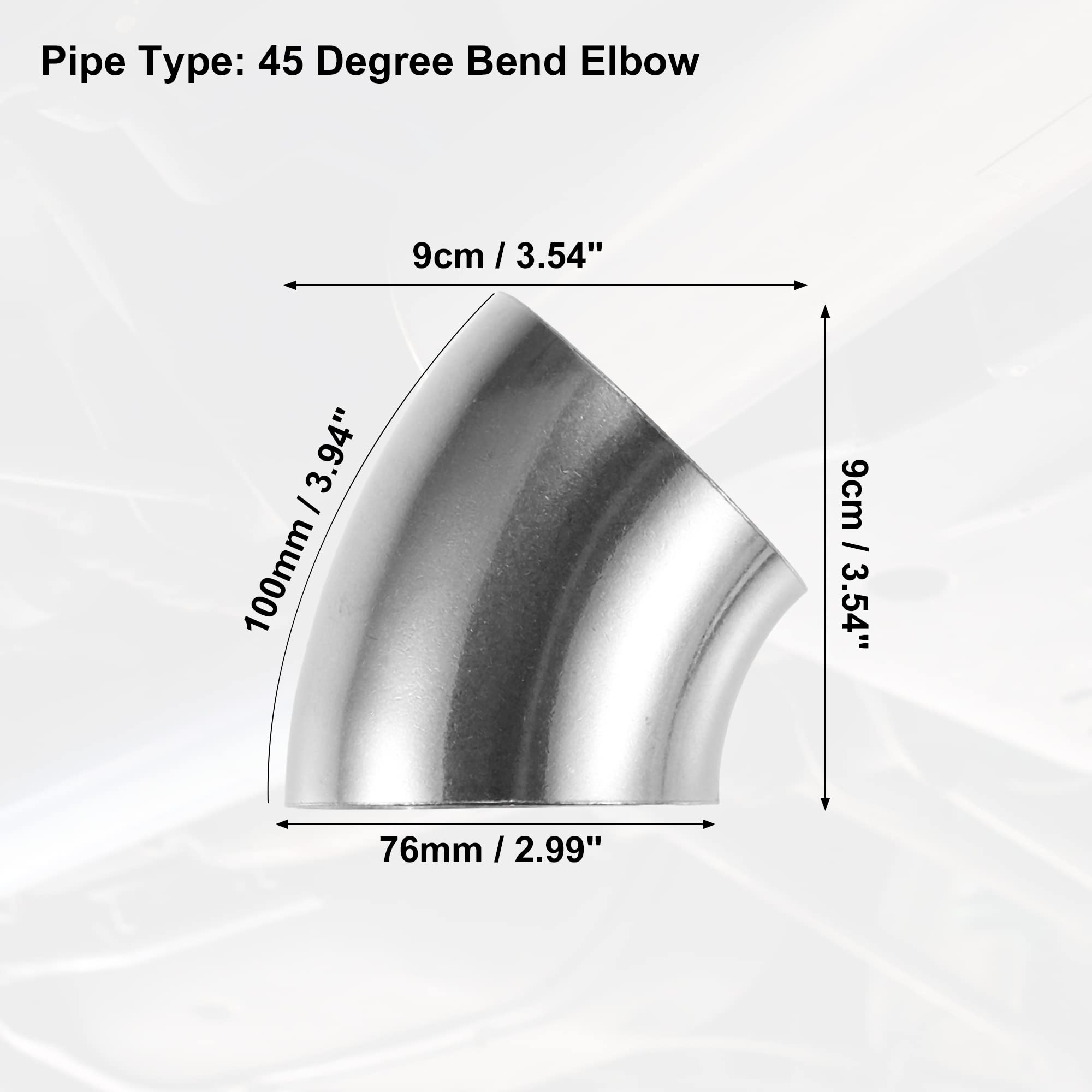 X Autohaux 4 Pcs Od 3 Inch 45 Degree Ss304 Stainless Steel Bend Tube Exhaust Elbow Pipe For Car Modified Exhaust System 3'' Pipi