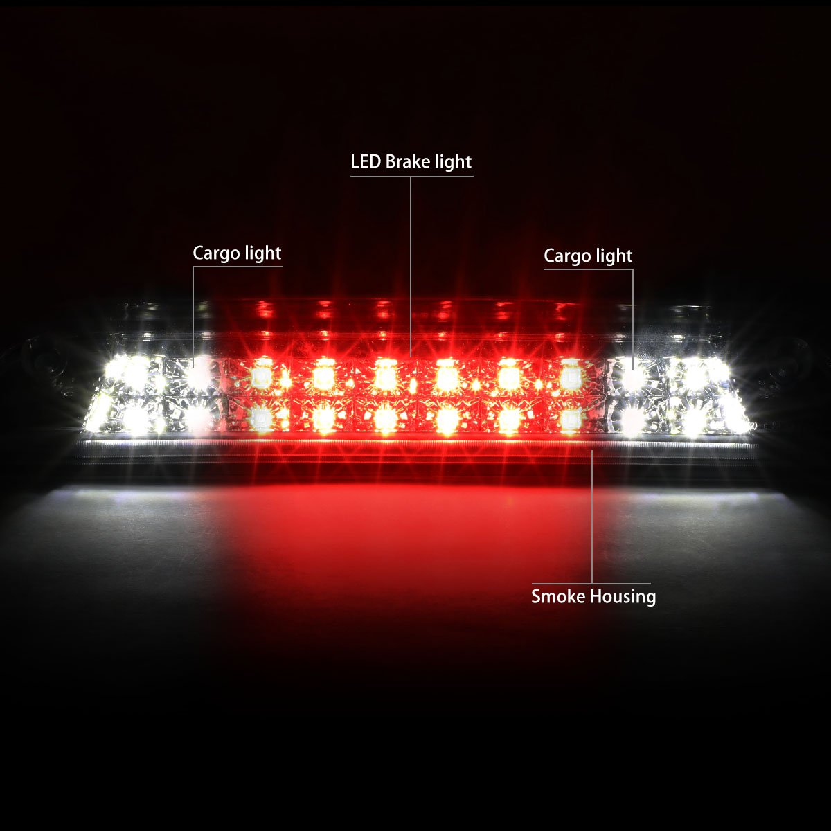Dna Motoring 3Bl-Gmc15-Led-Sm Smoked Lens Led Third Tail Brake Light [Compatible With 14-18 Sierra 1500 2500-3500Hd / 14-18 Silv